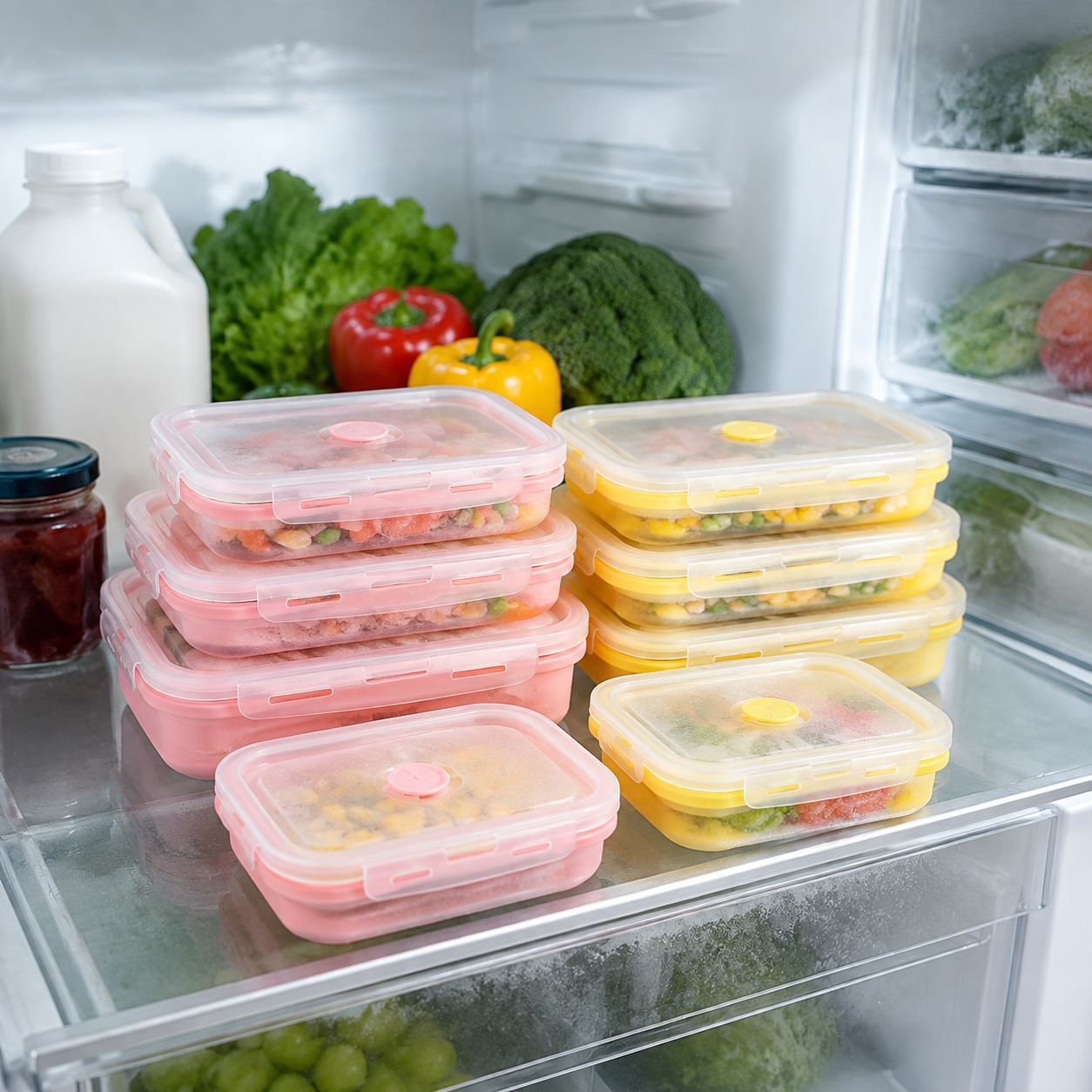 Reusable silicone lunch box for travel and meal prep