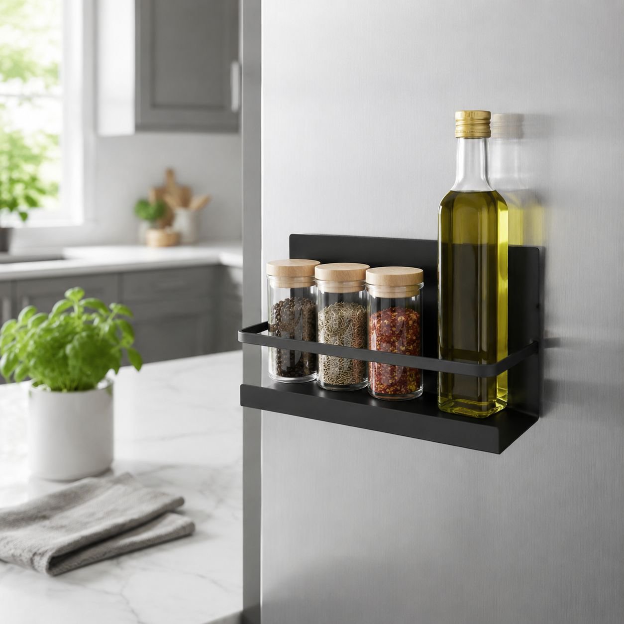 Magnetic Fridge Side Rack, Drill-Free Kitchen Storage Organizer