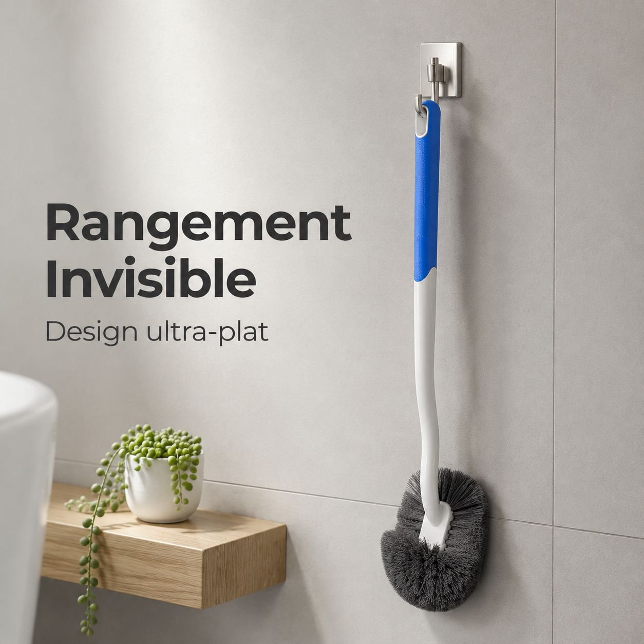 Brosse murale pour toilettes à long manche et poils doux