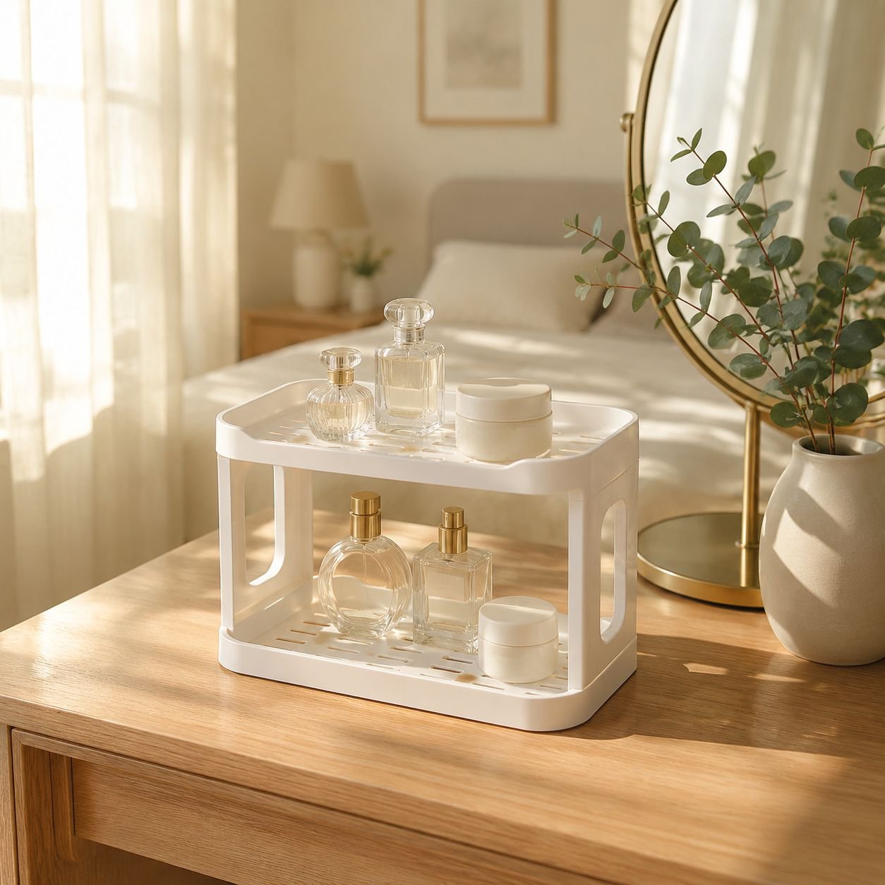 Desktop shelf organizer with non-slip feet