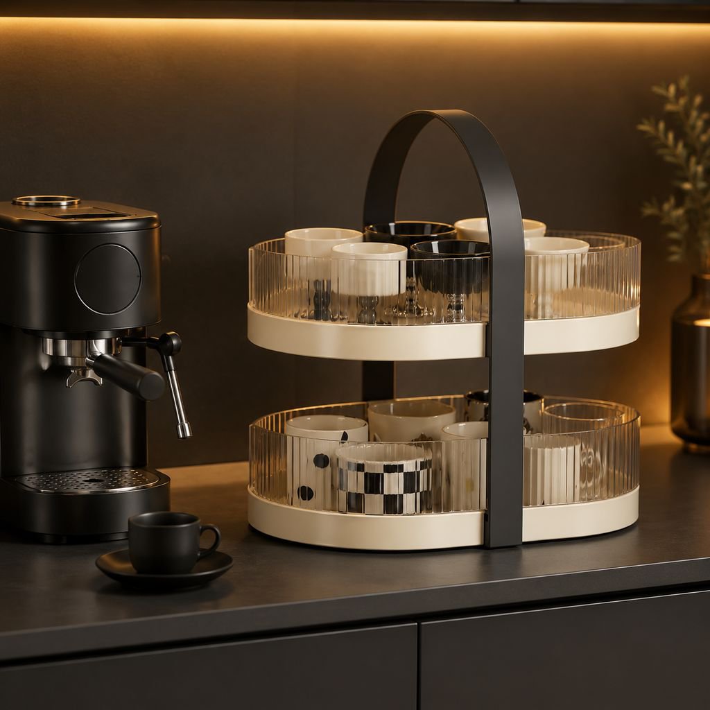 ティーカップマグコーヒーカップデスクトップティーテーブルカップホルダー防塵軽量高級シンプル多層パンチフリーフロア収納ラック