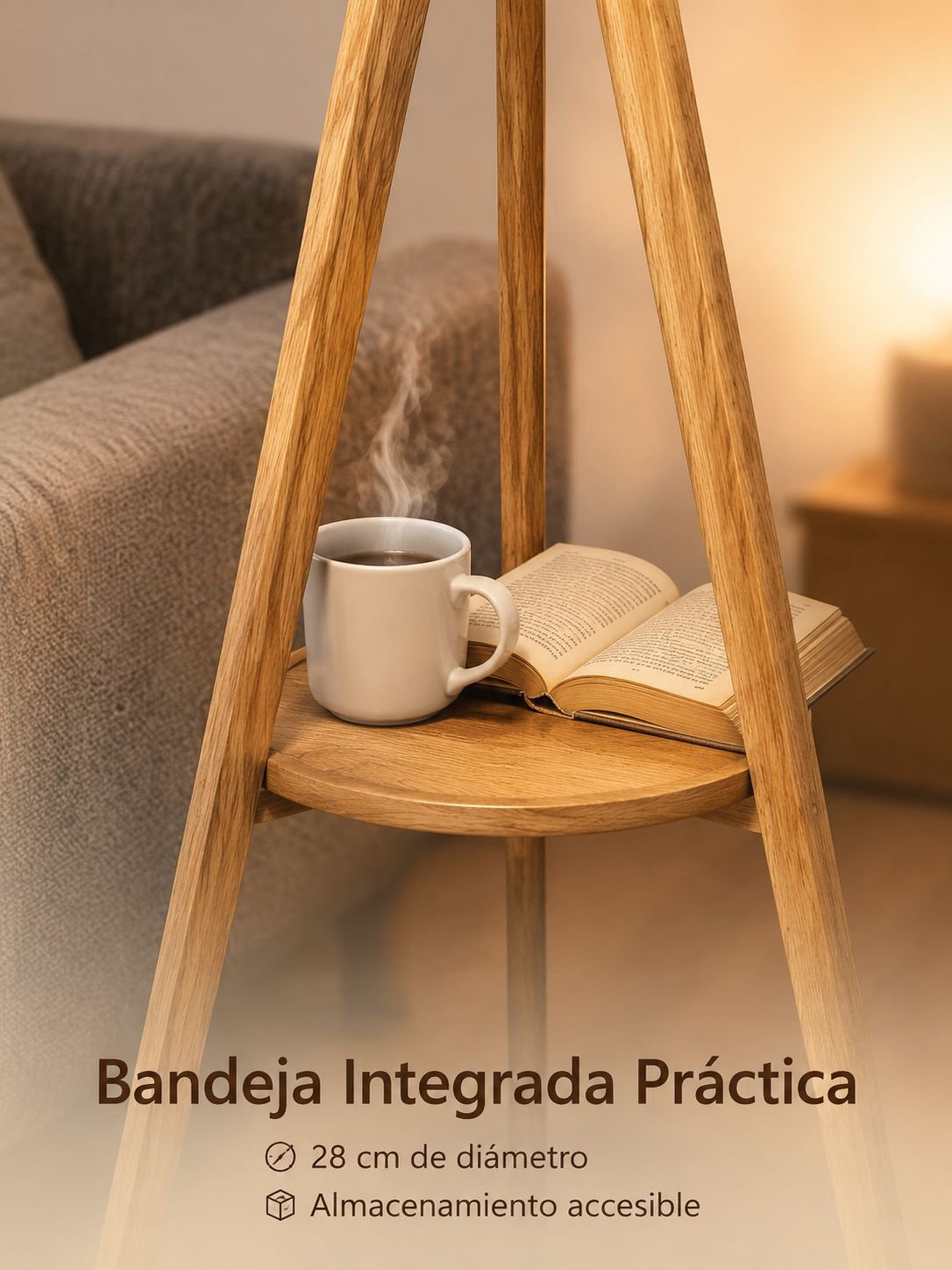 Lámpara de pie de salón con trípode de madera maciza