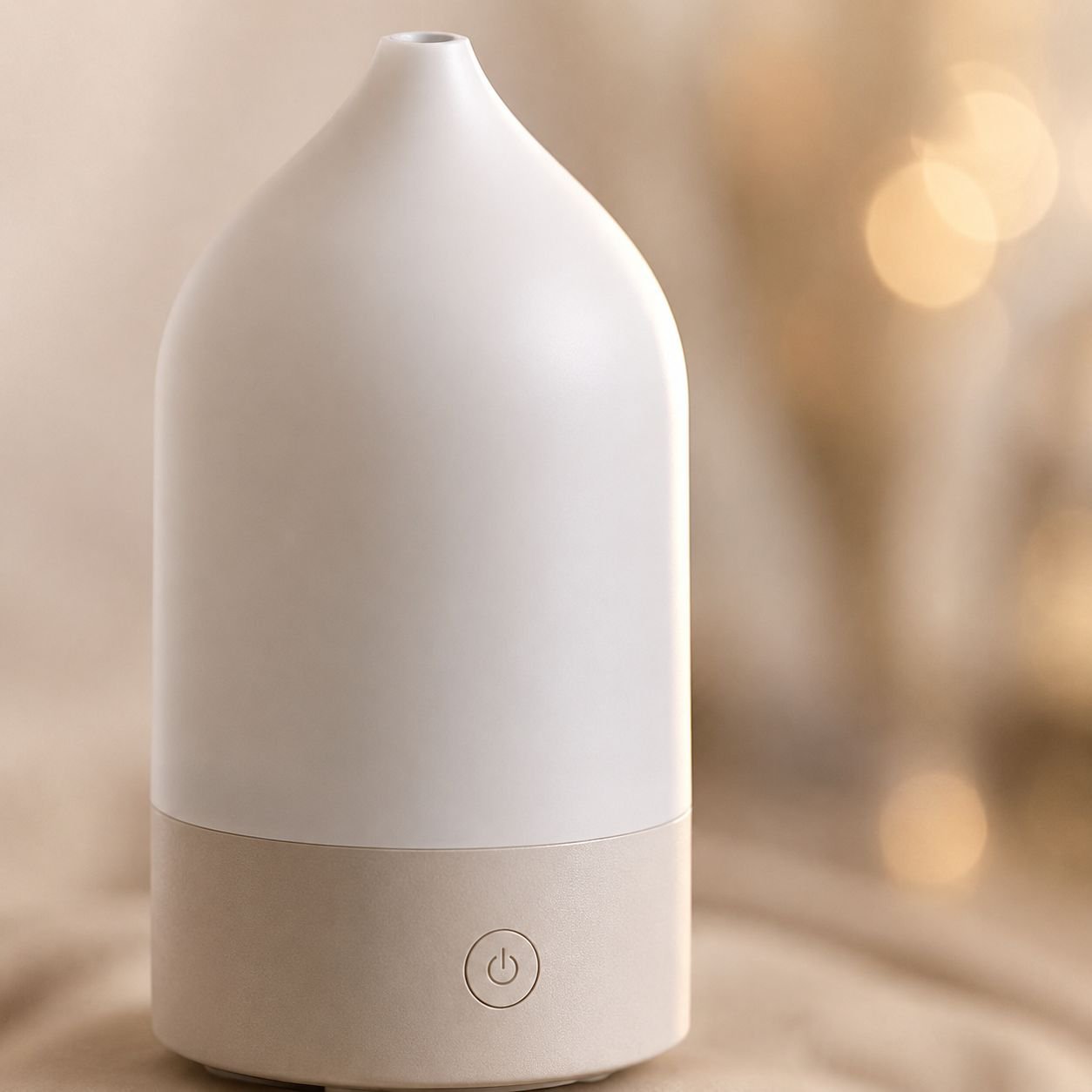 Elegant aroma diffuser and atmosphere lamp on nightstand