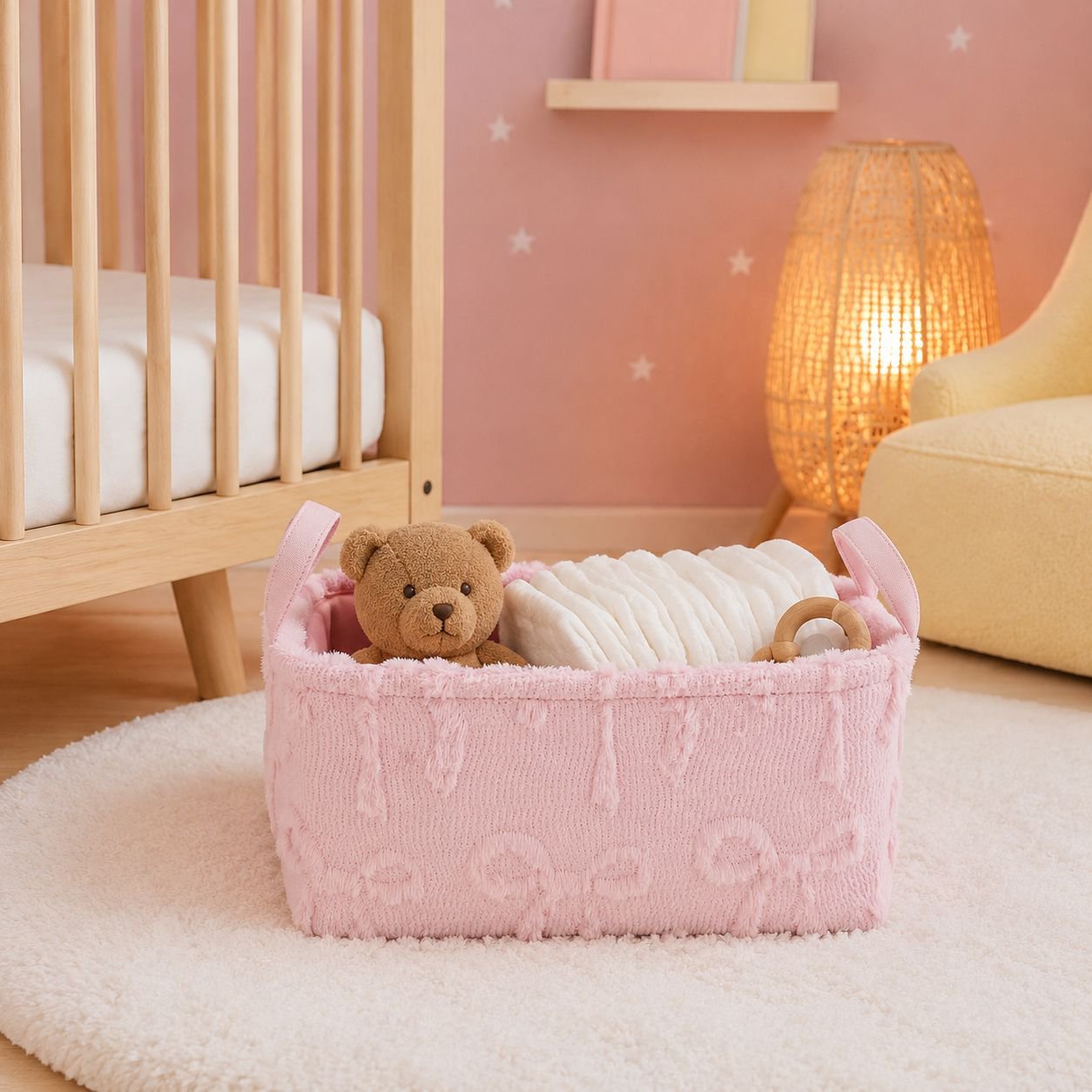 Cesta organizadora multifuncional de terciopelo con asa, perfecta para el hogar