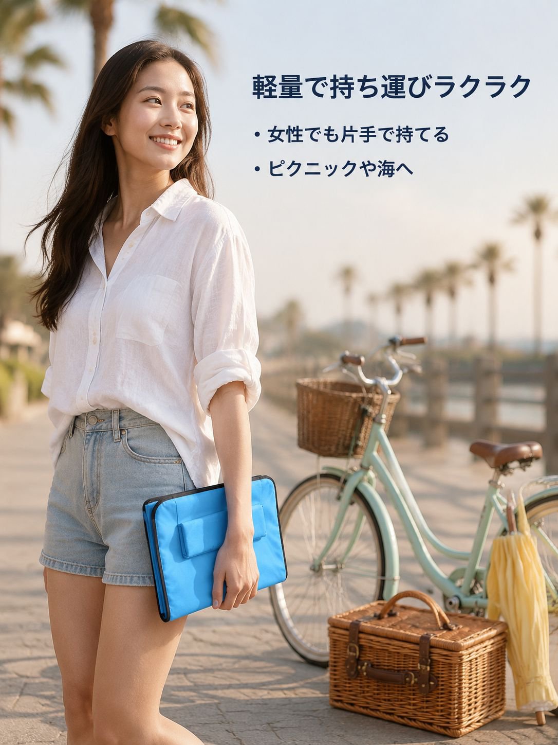 屋外用ポータブル折りたたみリクライニングチェア　ビーチマット付き