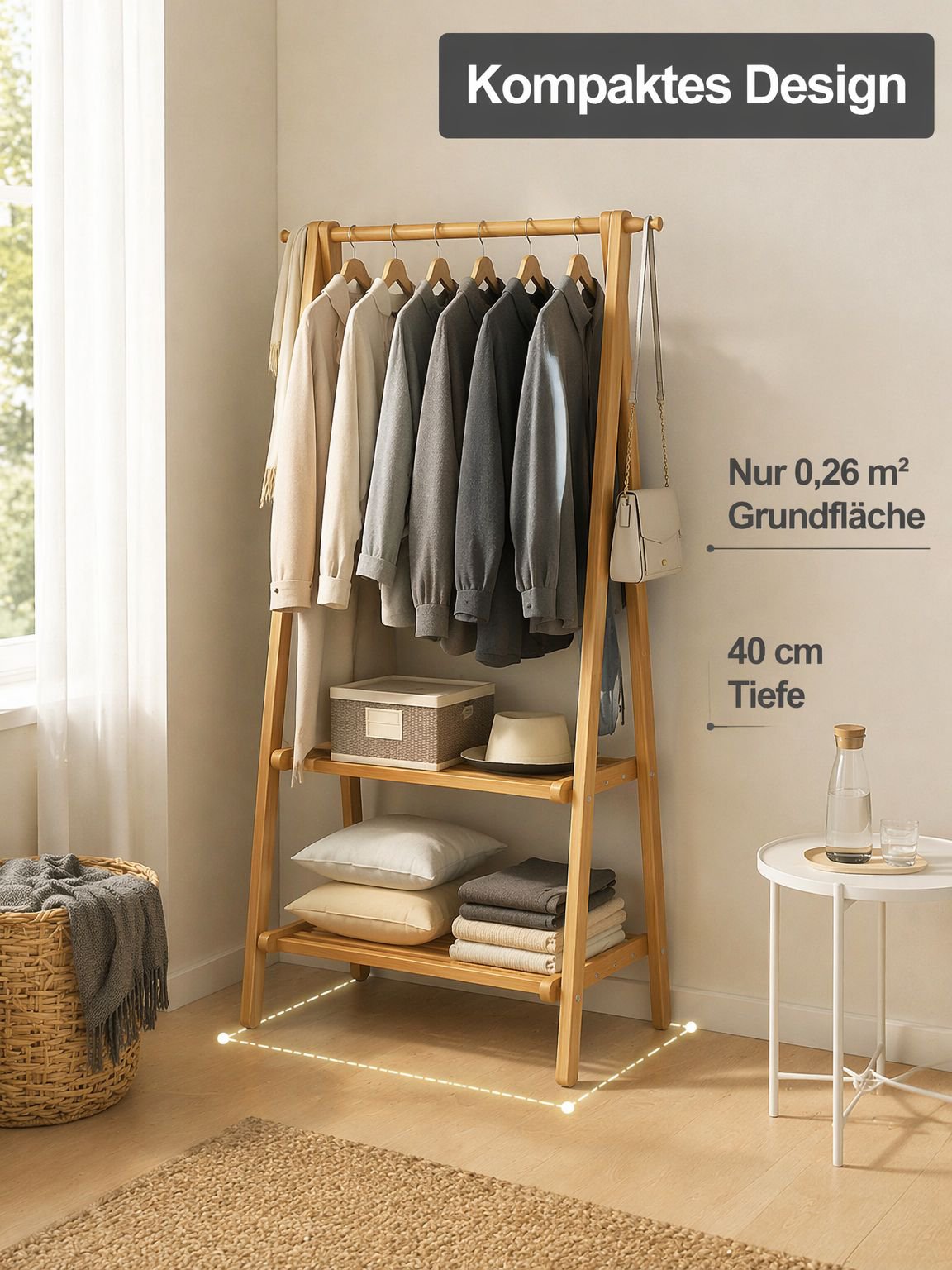Klappbare Garderobe aus Massivholz