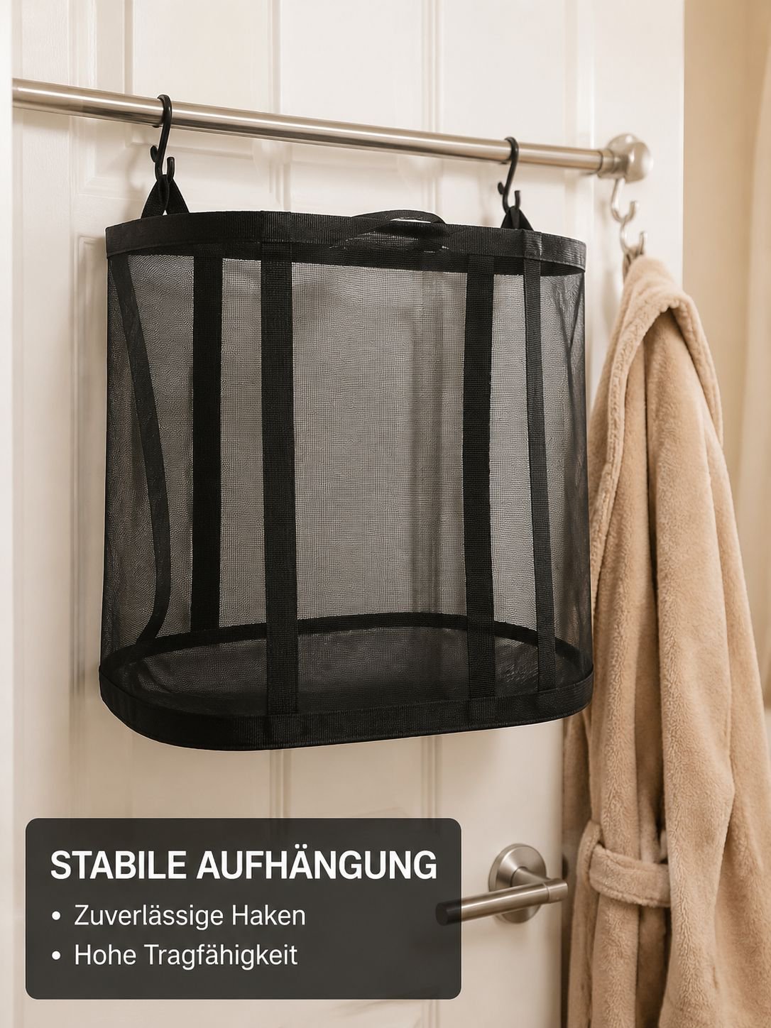 Großer Wäschekorb aus Netzstoff, faltbar und tragbar, zum Aufhängen im Badezimmer