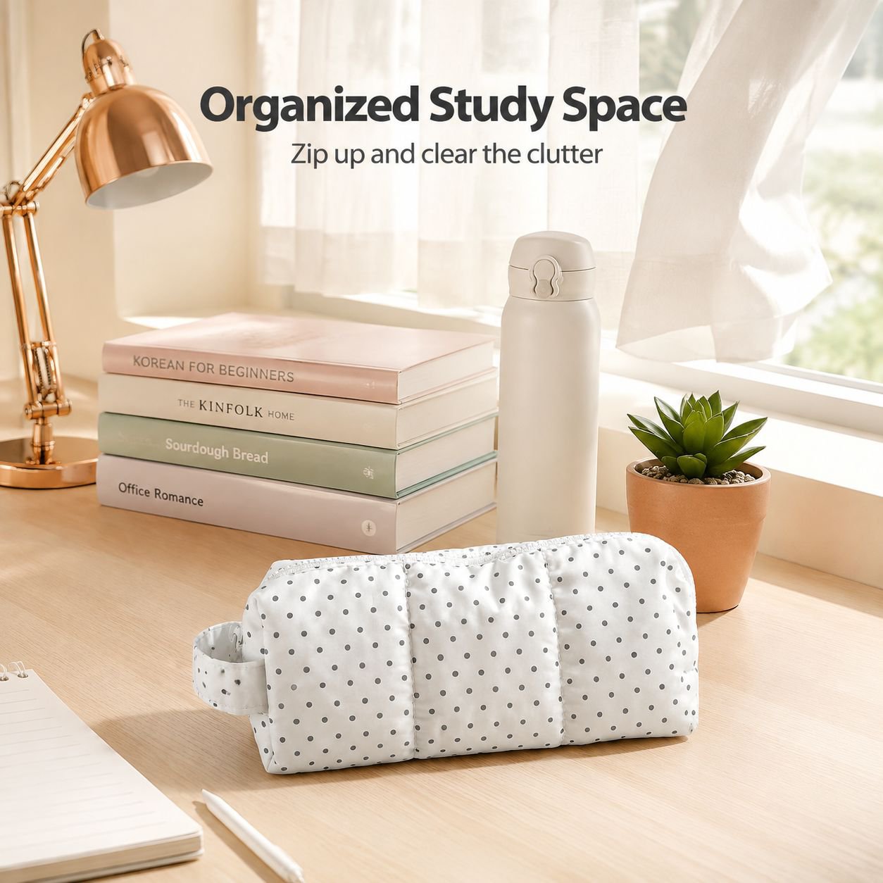 Korean Style Polka Dot Stationery Bag, Portable Handheld Pencil Organizer