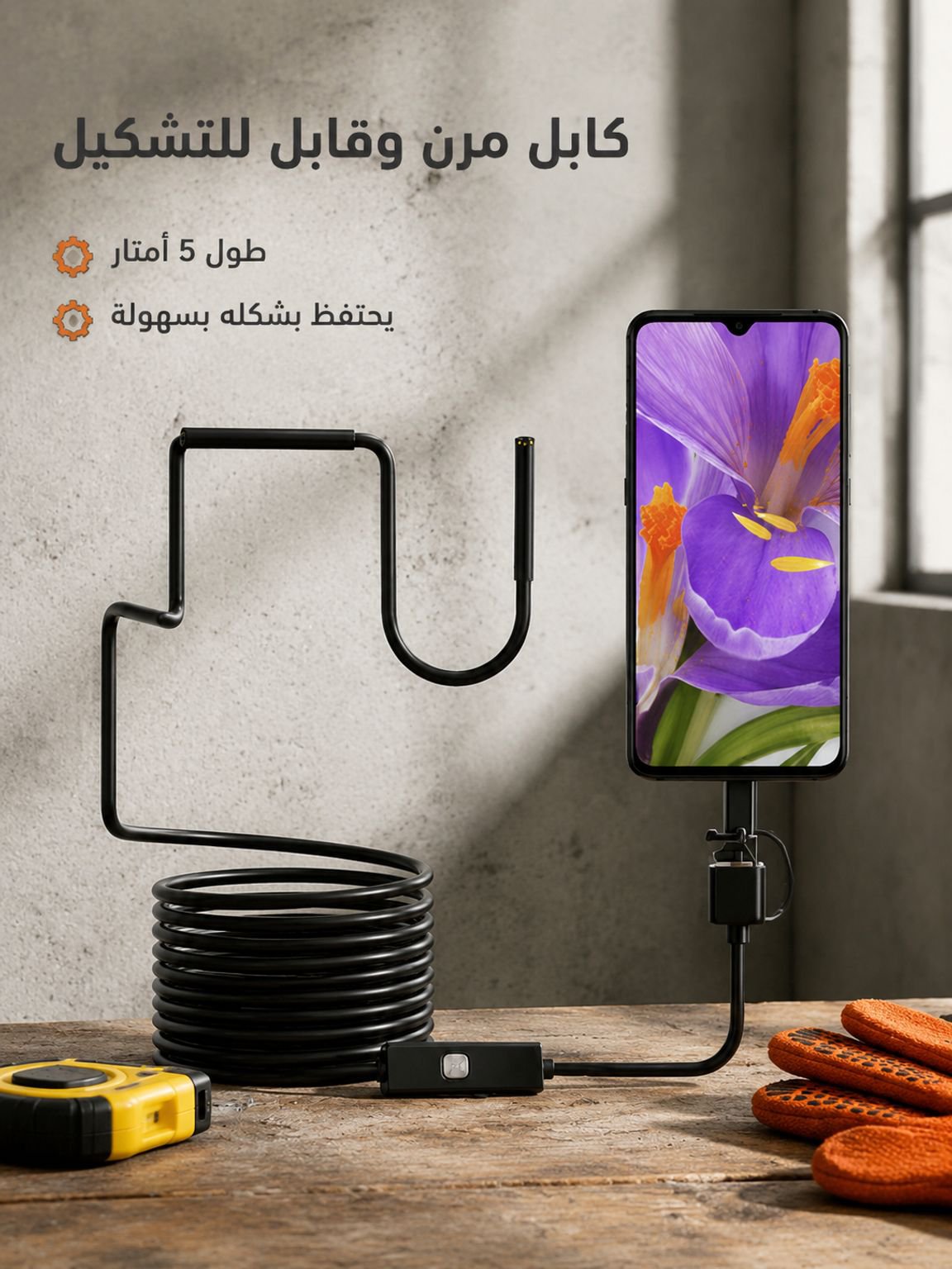 كاشف أنابيب صناعي مزود بمنفذ USB