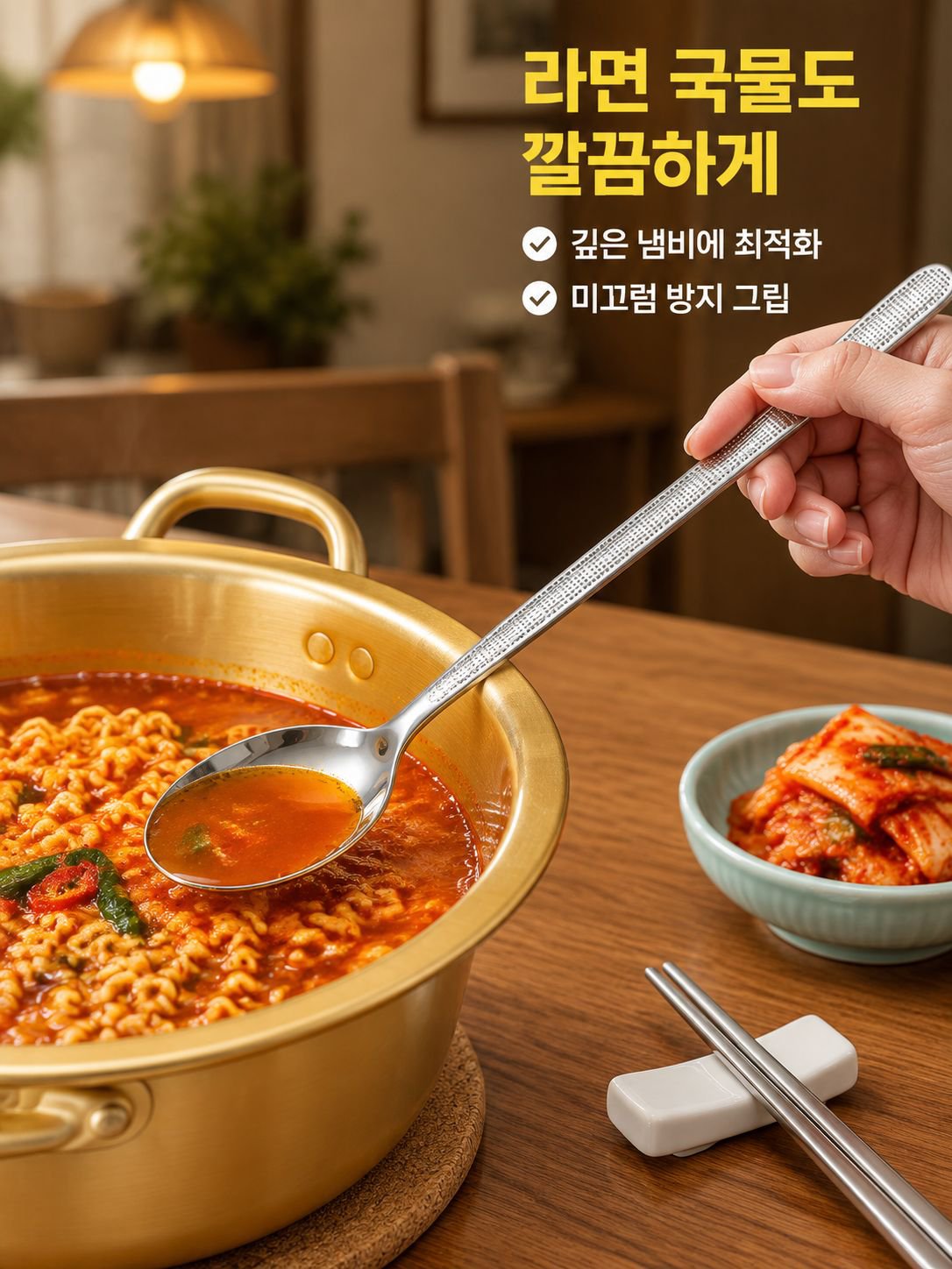 긴 손잡이 거울 광택 국자 식기