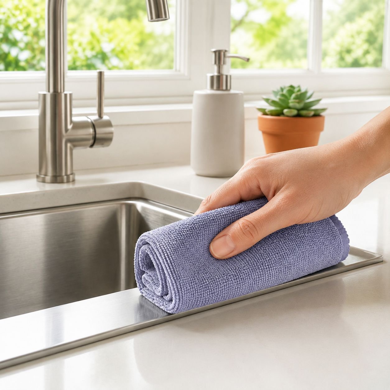 Eco-friendly microfiber cloths stacked neatly