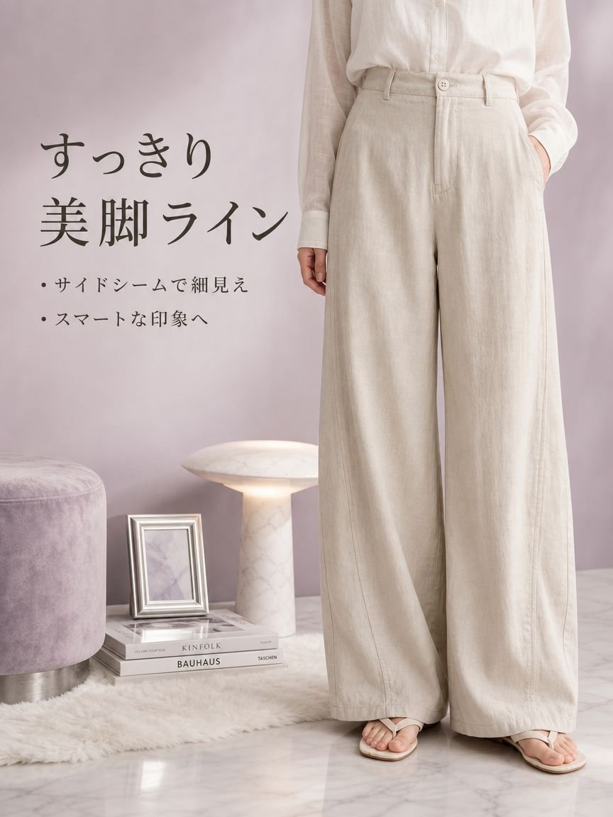 夏用薄手ドレープ感ワイドルーズ通勤通気ロングパンツ