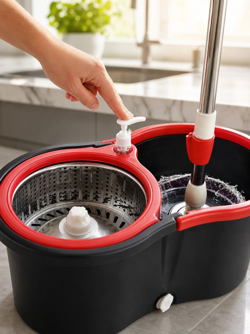 Magic spin mop system with sturdy bucket