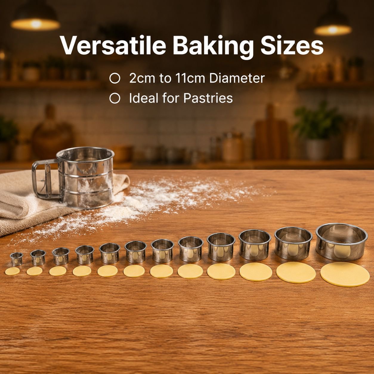 12-Piece Round Stainless Steel Cookie Cutter and Mousse Ring Cake Mold Set