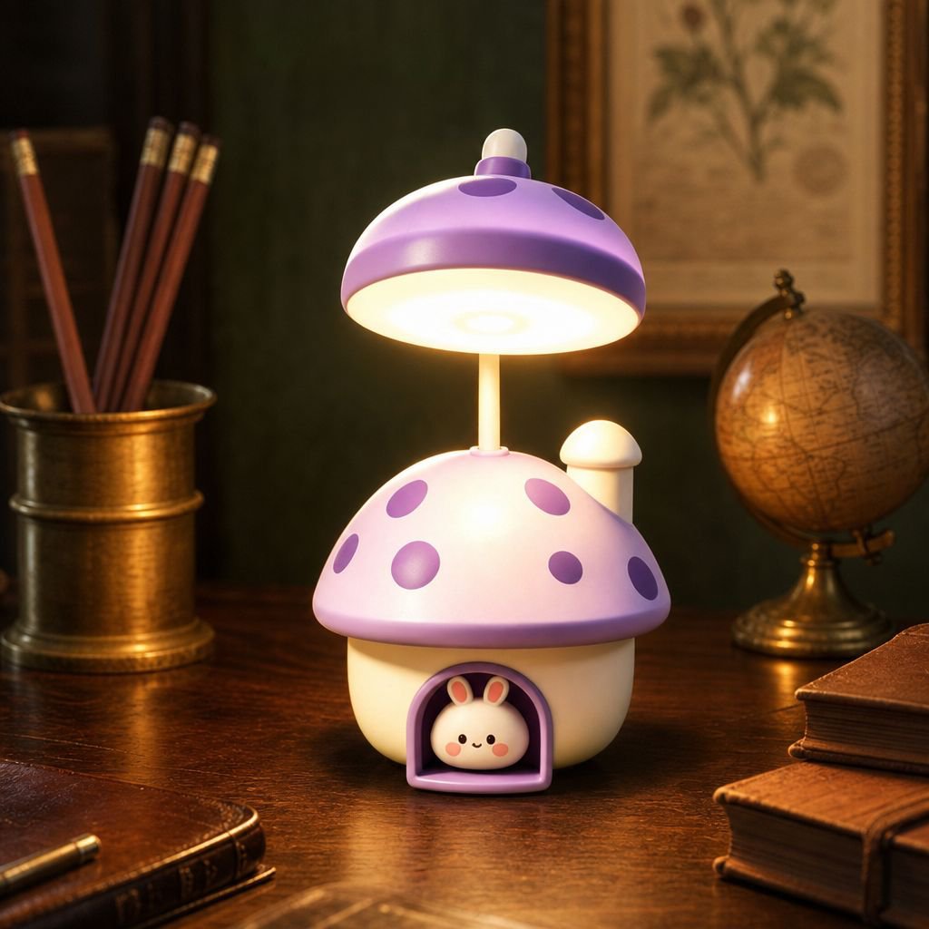 Luz de mesa USB con figura de seta y conejo