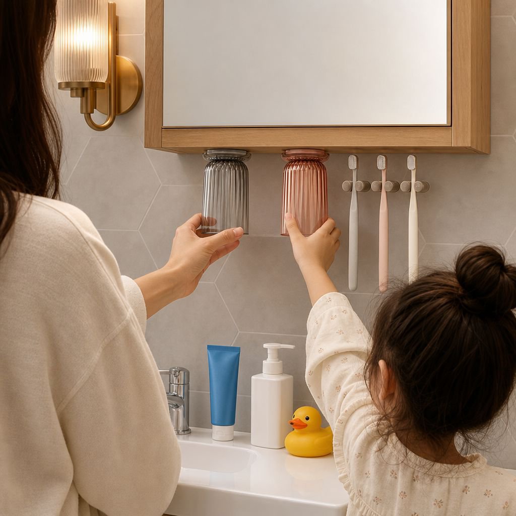 Magnetic design toothbrush holder for secure storage