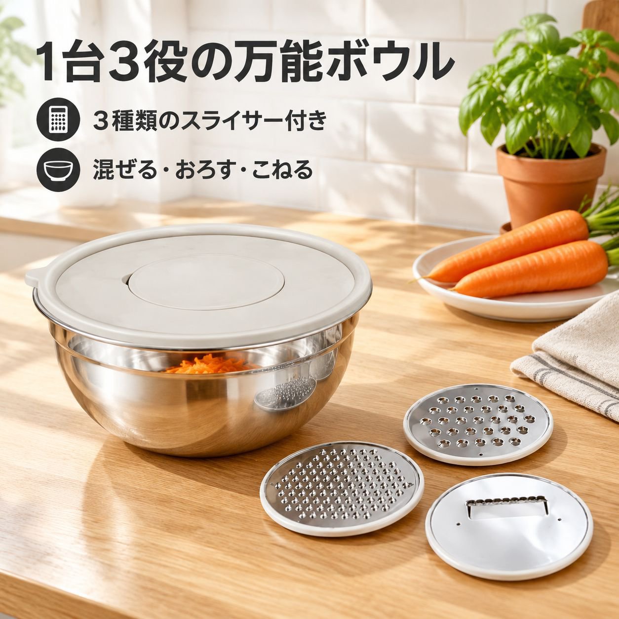 厚手ステンレス蓋付きボウル