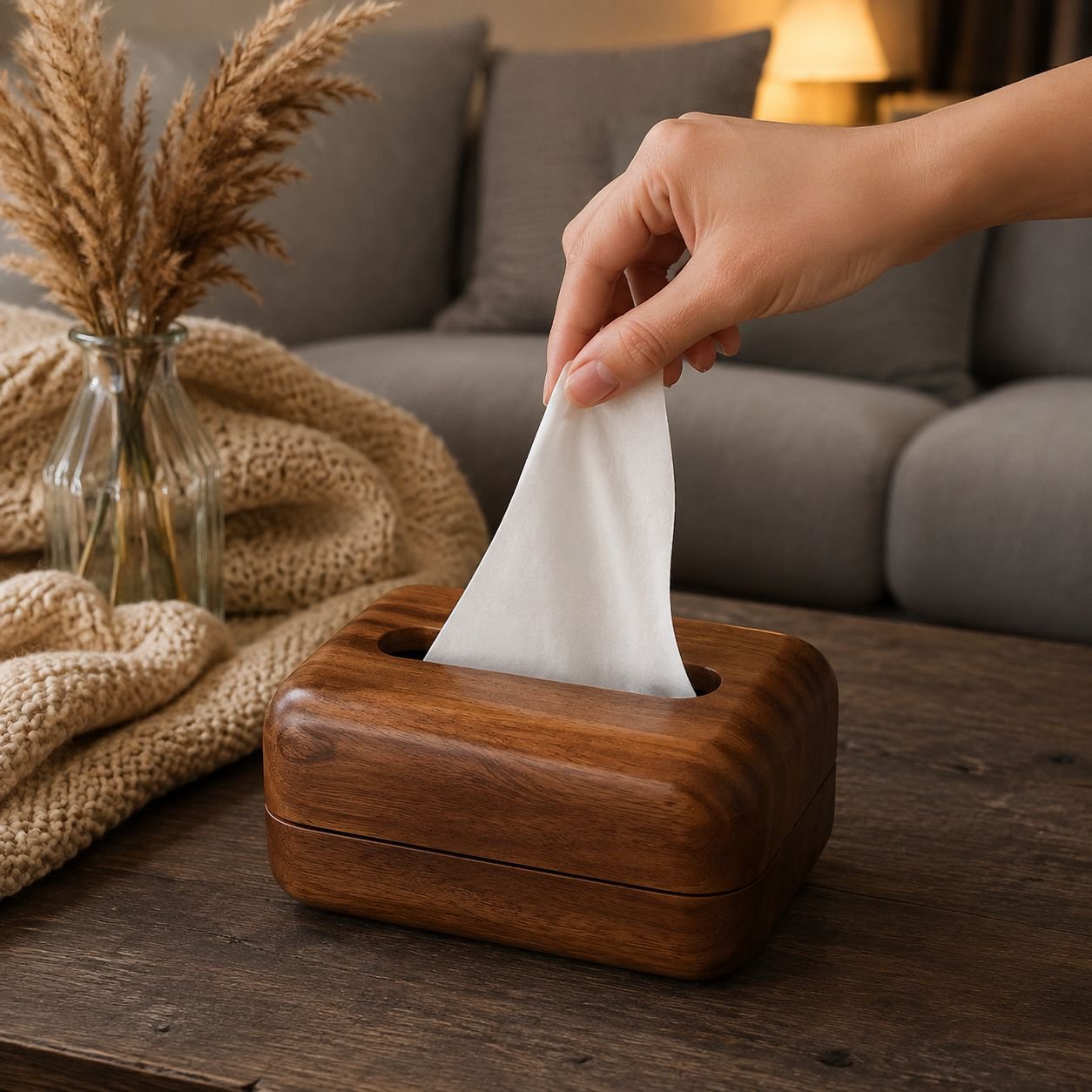 New Chinese Style Wooden Tissue Storage Box for Office Desk and Coffee Table