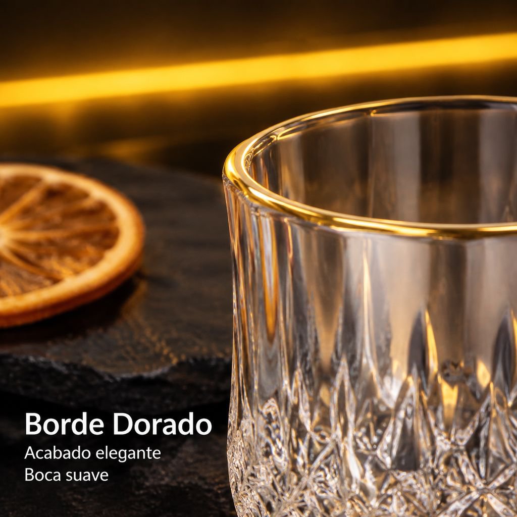 Vaso de whisky de vidrio con diseño de diamante