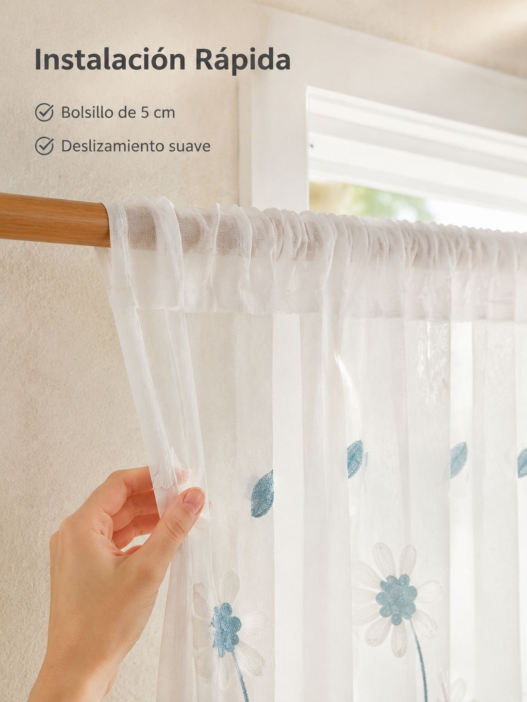 Cortinas de gasa minimalistas con diseño de margaritas para salón y dormitorio