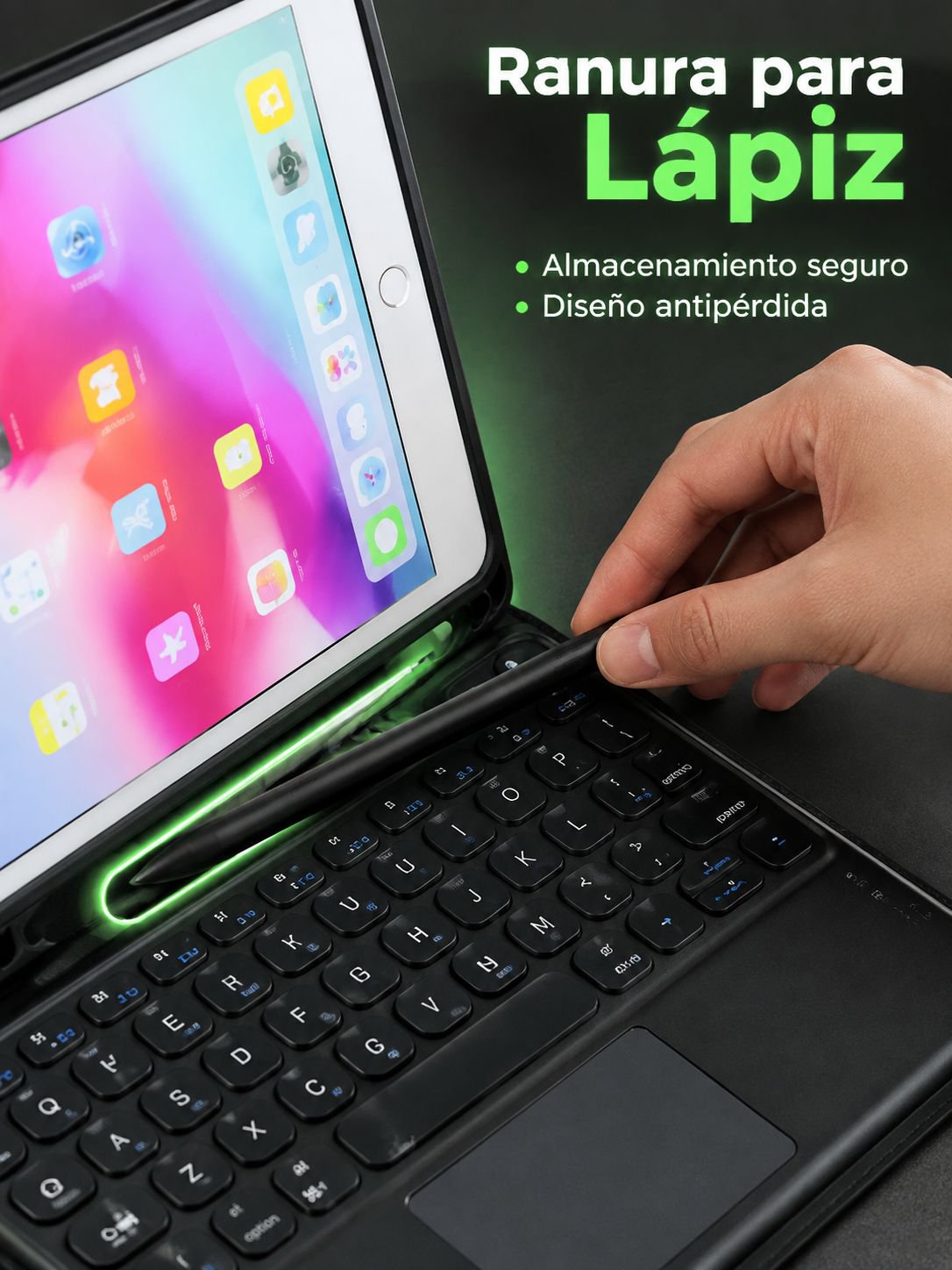 Funda para tablet con soporte ajustable y teclado