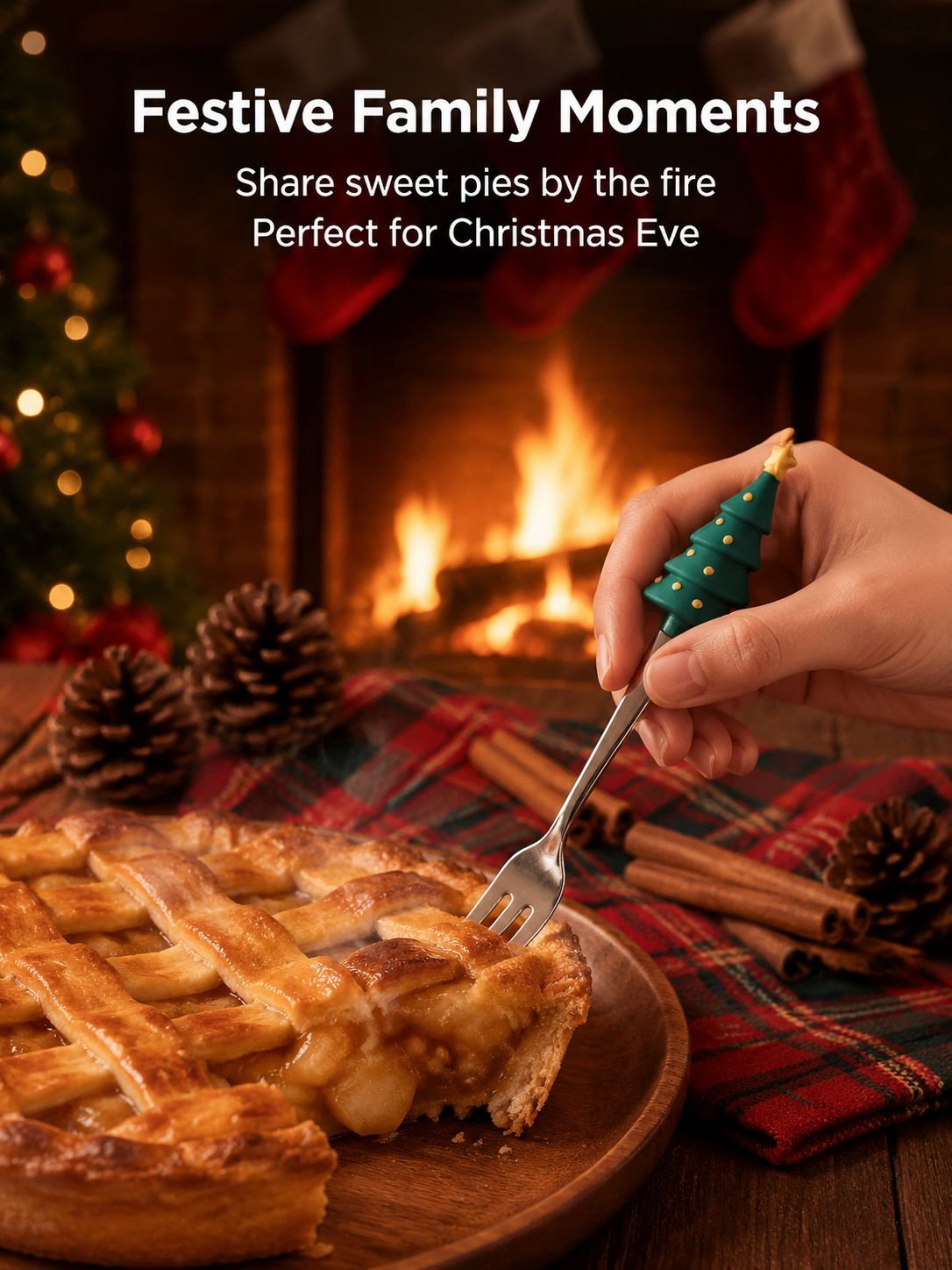 Cartoon Christmas tableware spoon set displayed on festive table