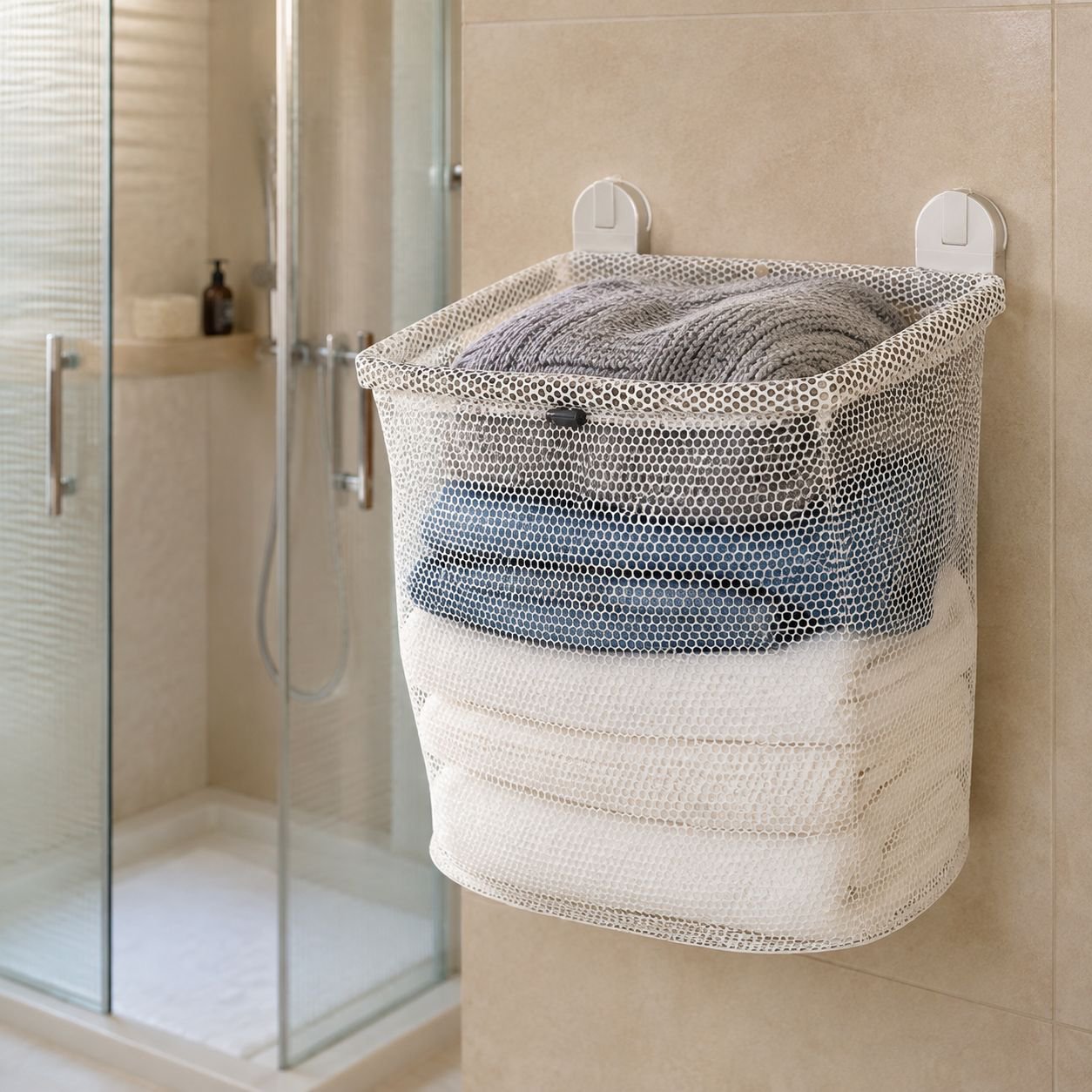 Breathable design laundry basket with strong suction cups