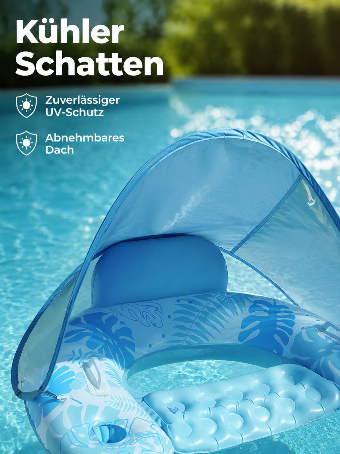 U-förmiger Liegesessel mit Sonnenschutz und schwimmendem Rumpf
