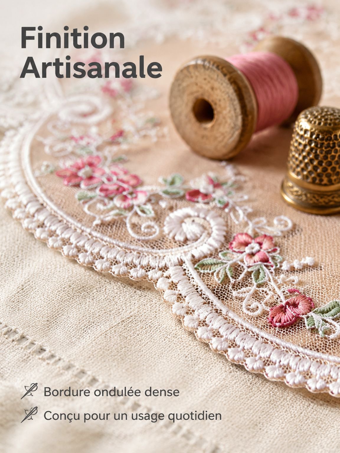 Décoration de salle à manger avec une nappe élégante en tissu et dentelle