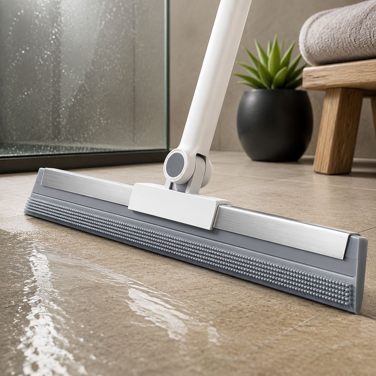 Escoba mágica especial para baño secando el piso