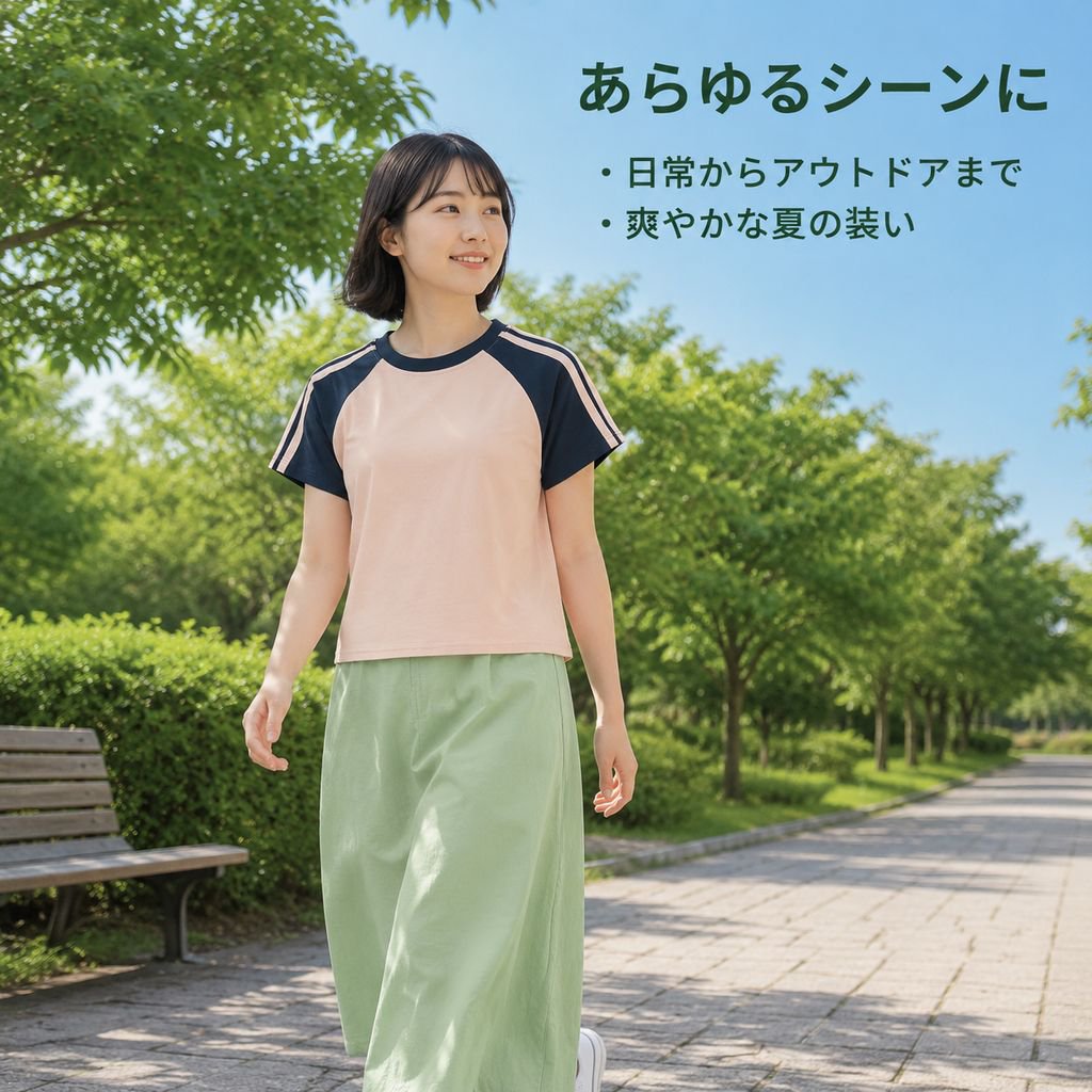 アメリカンレトロ ラグラン配色 半袖Tシャツ レディース 夏 綿100% 新作