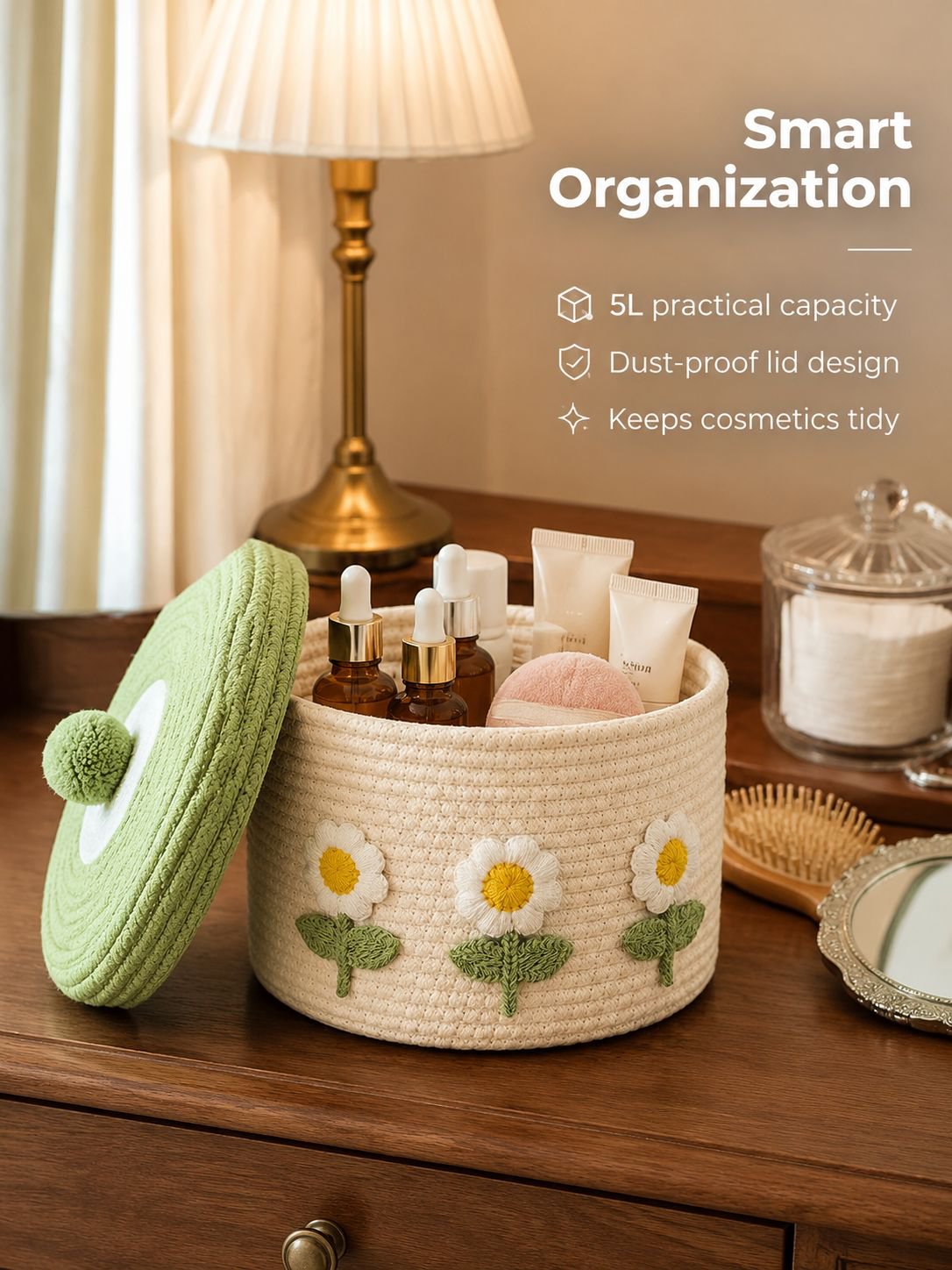 Lidded Cotton Woven Storage Basket