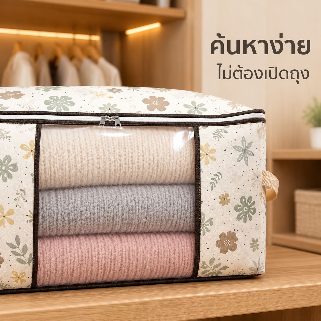 ถุงเก็บผ้านวมและเสื้อผ้าแบบหนา พร้อมช่องหน้าต่างใส