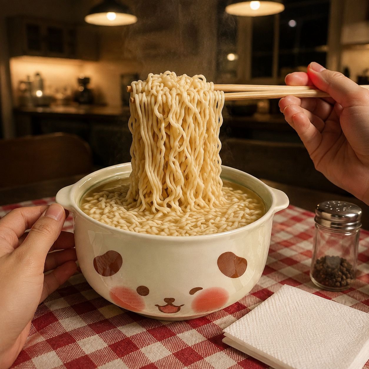 High-value cartoon ceramic instant noodle bowl with lid tableware cute high-temperature underglaze c