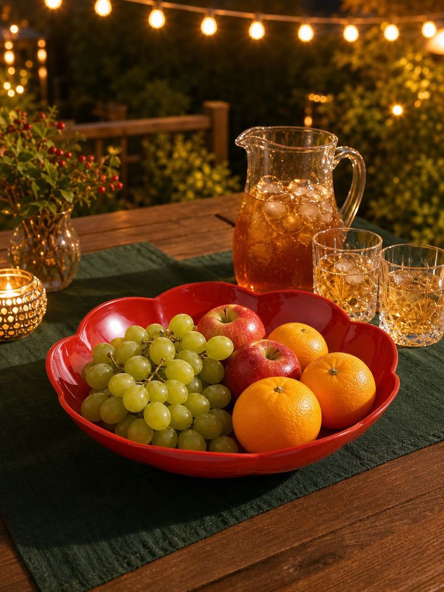 Modern red floral tray for serving snacks or drinks