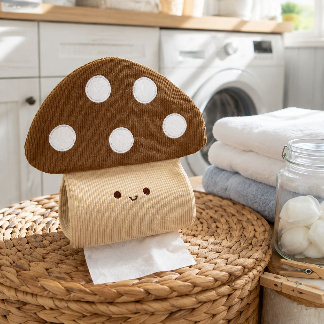 Wall mounted mushroom tissue holder in minimalist living room