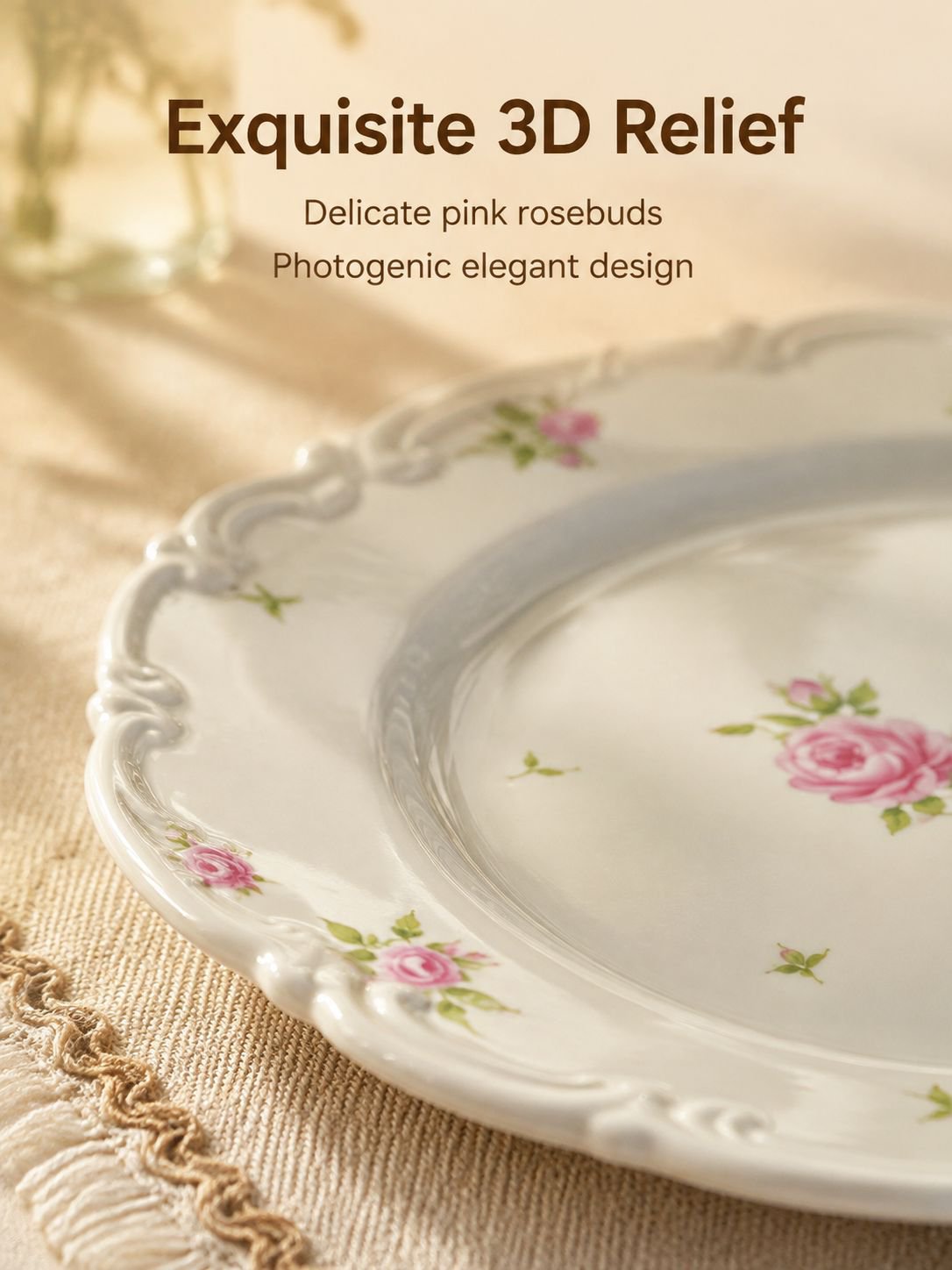 French Vintage Style Relief Rose Ceramic Plate