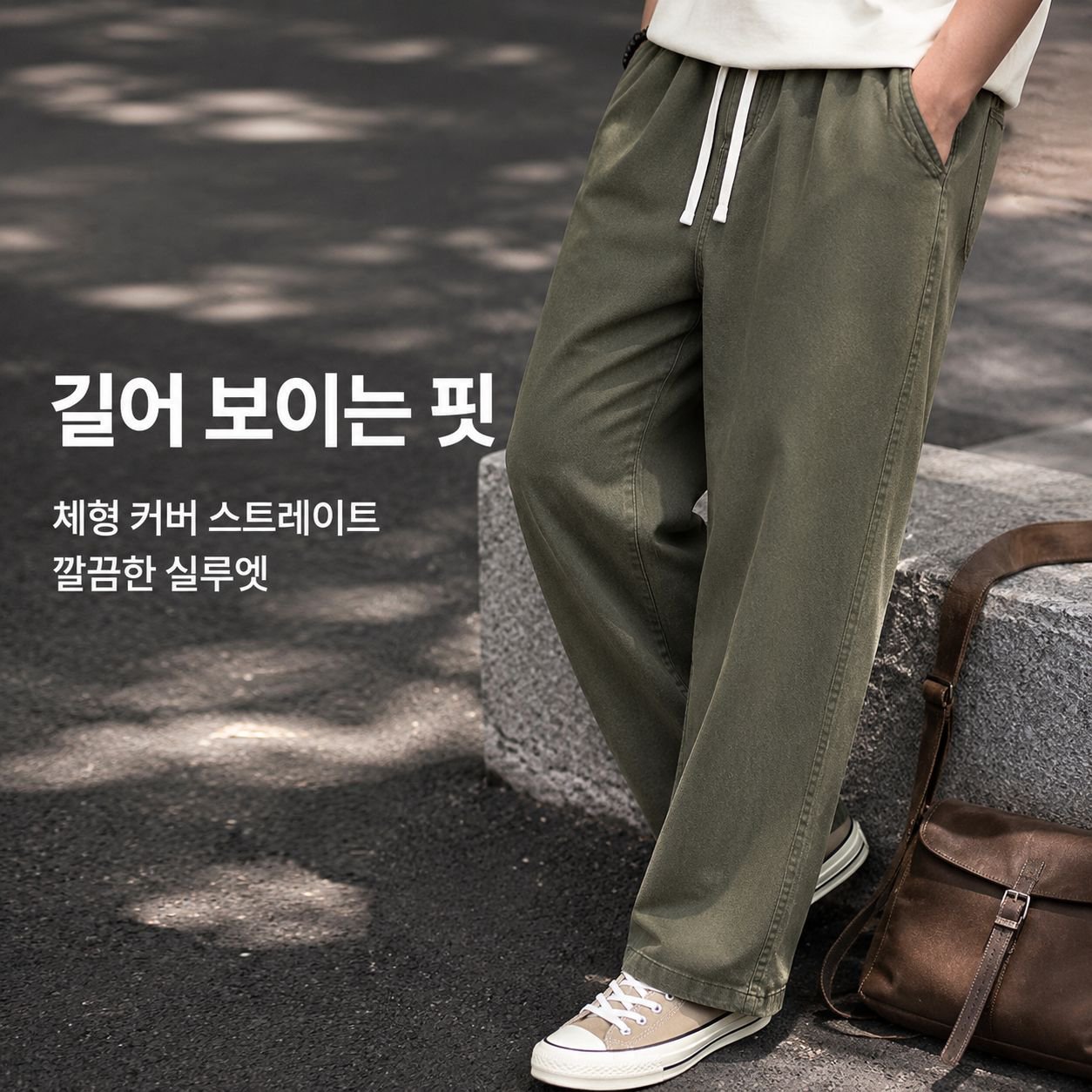 남자 워싱 면 캐주얼 일자 팬츠