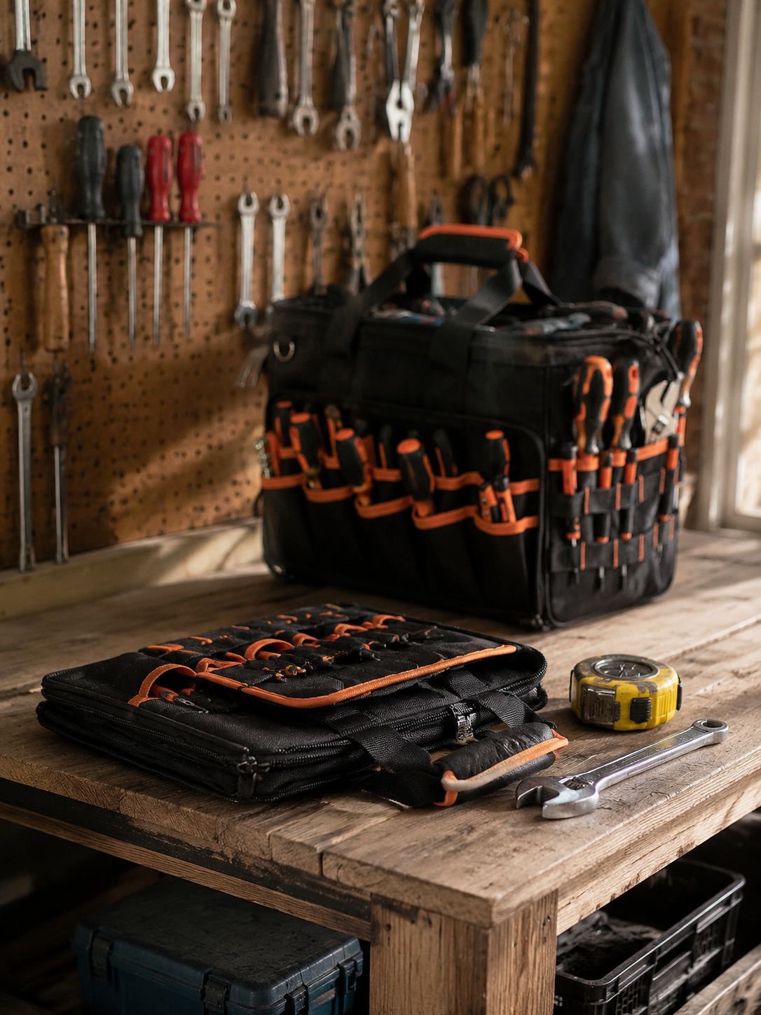 17-inch Heavy Duty Electrician Bag for Men, Foldable Wide-Mouth Storage Bag with Adjustable Shoulder