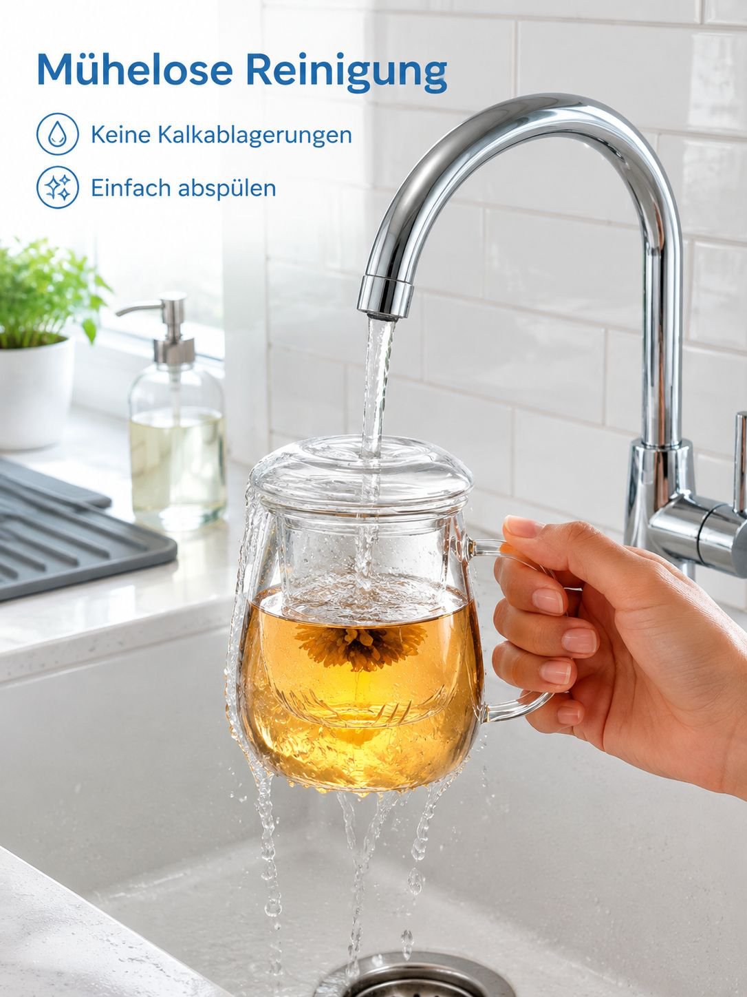Doppelwandige Teetasse aus Borosilikatglas mit Filter
