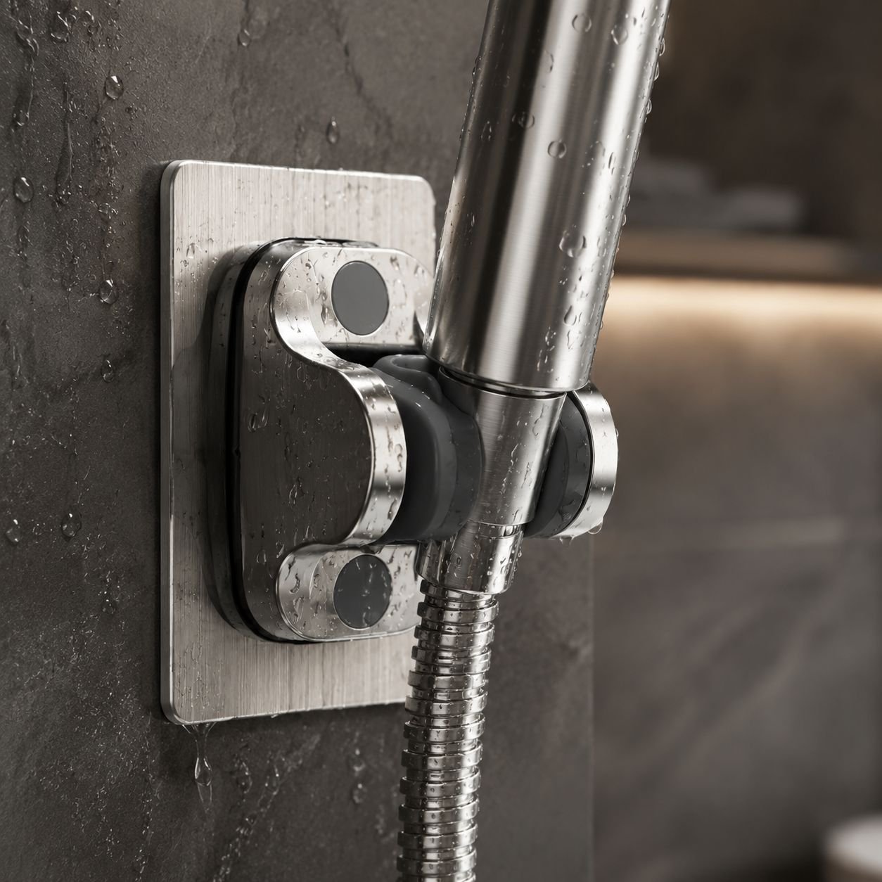 Close-up of the shower head holder rotation mechanism