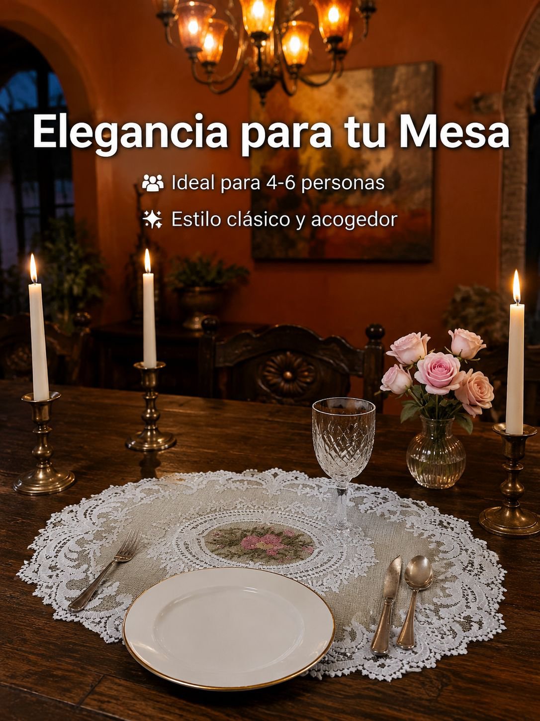 Mesa de cuero con encaje francés