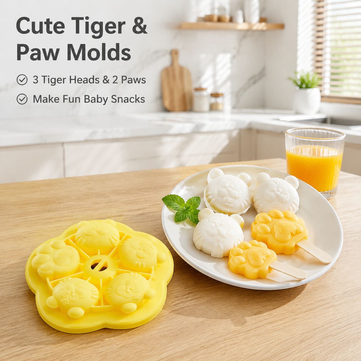 Baby Food Silicone Tiger Head Rice Cake Mold Popsicle Ice Tray Cake Mold