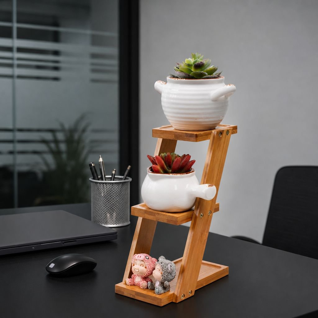 Stylish small bamboo flower stand for office desk
