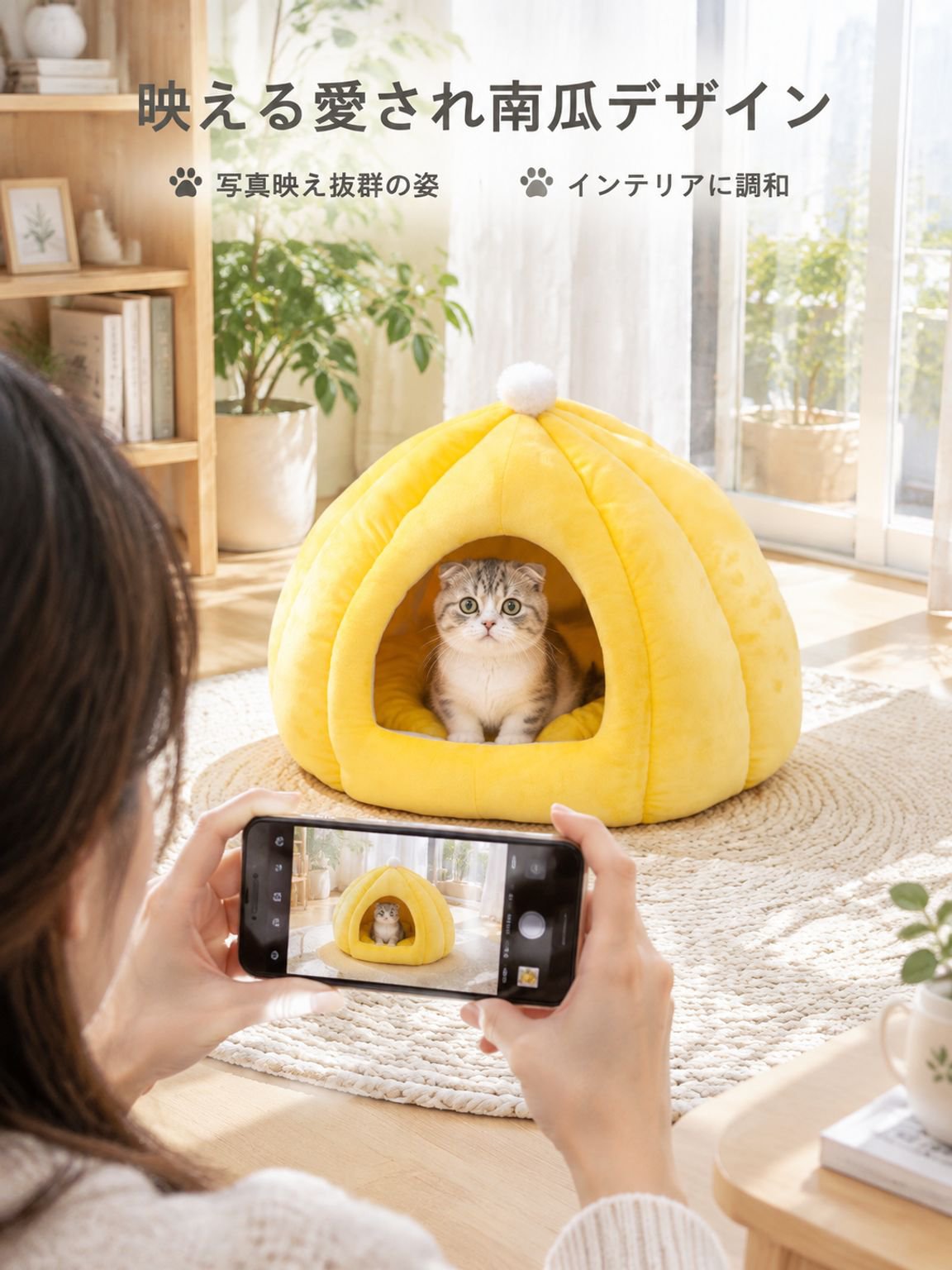 かわいいパンプキン型ドームベッド 冬用あったかペットハウス