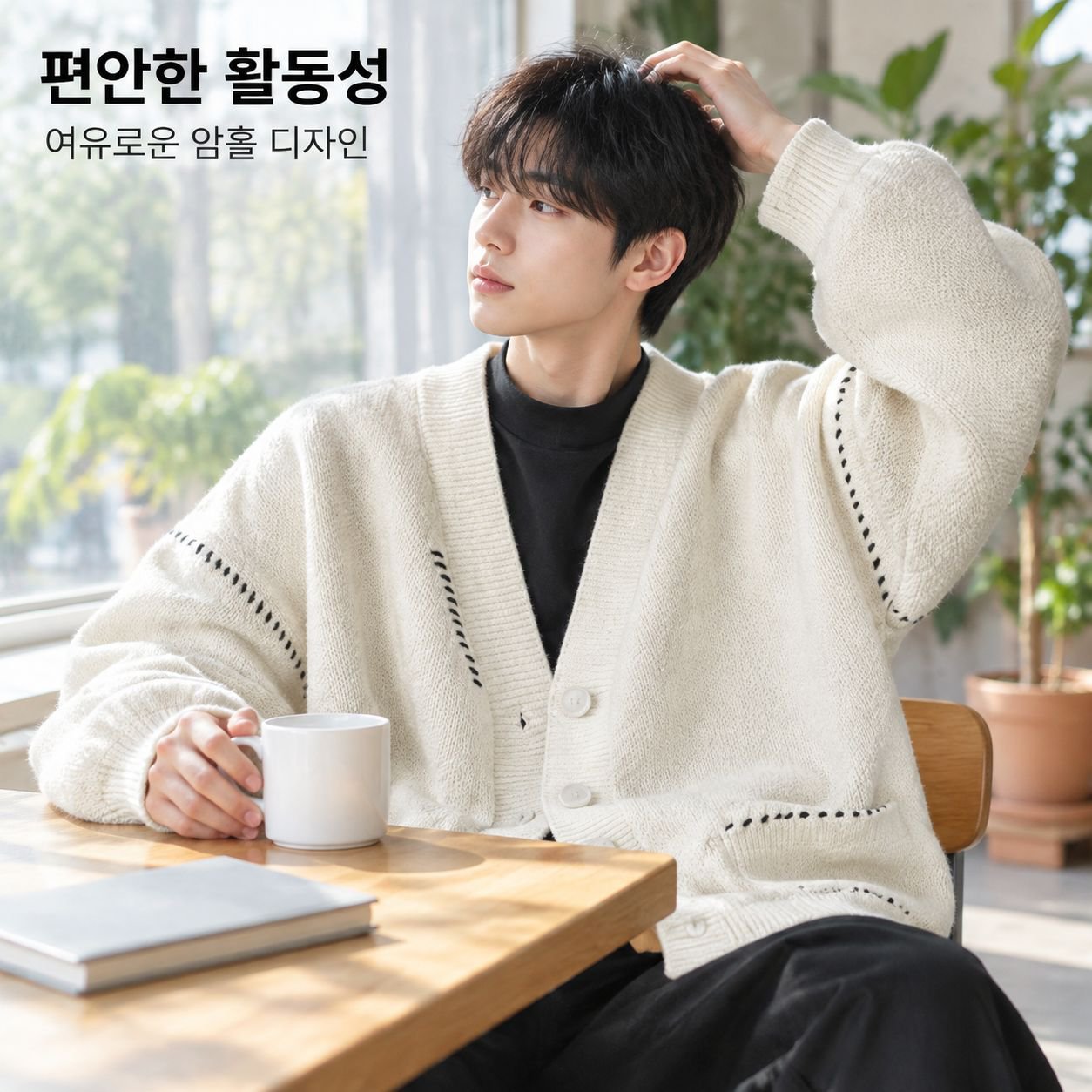 가을용 남성 오픈 가디건 니트 스웨터, 루즈핏 V넥 스타일