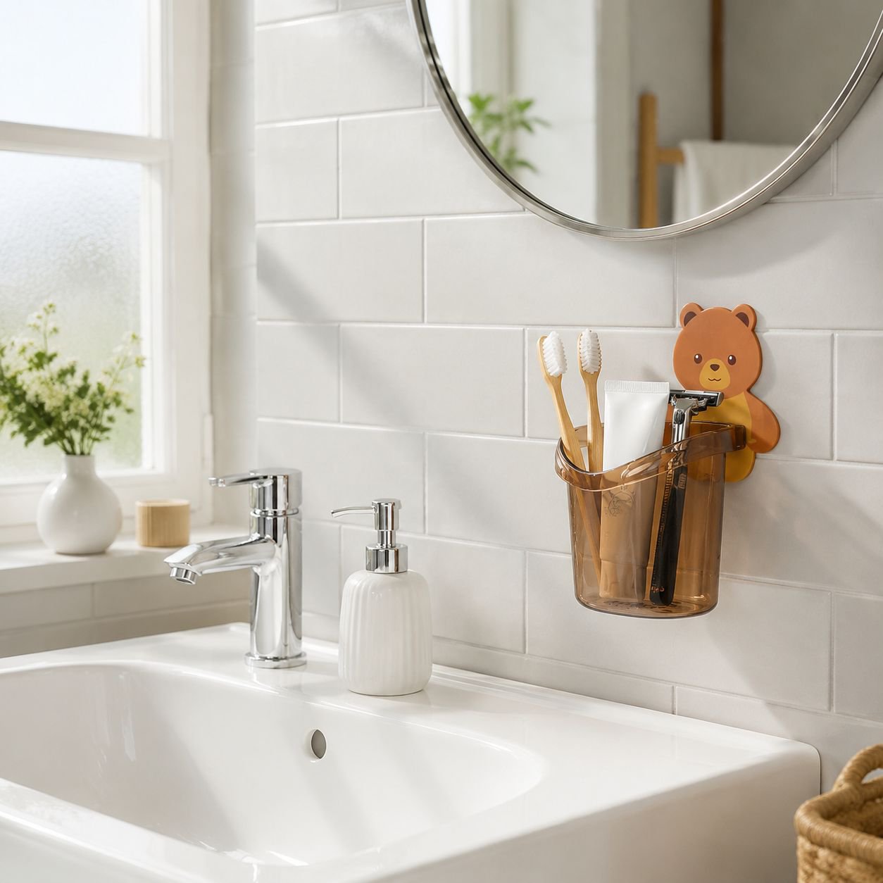 Étagère murale de salle de bain sans perçage pour brosses à dents et rangement