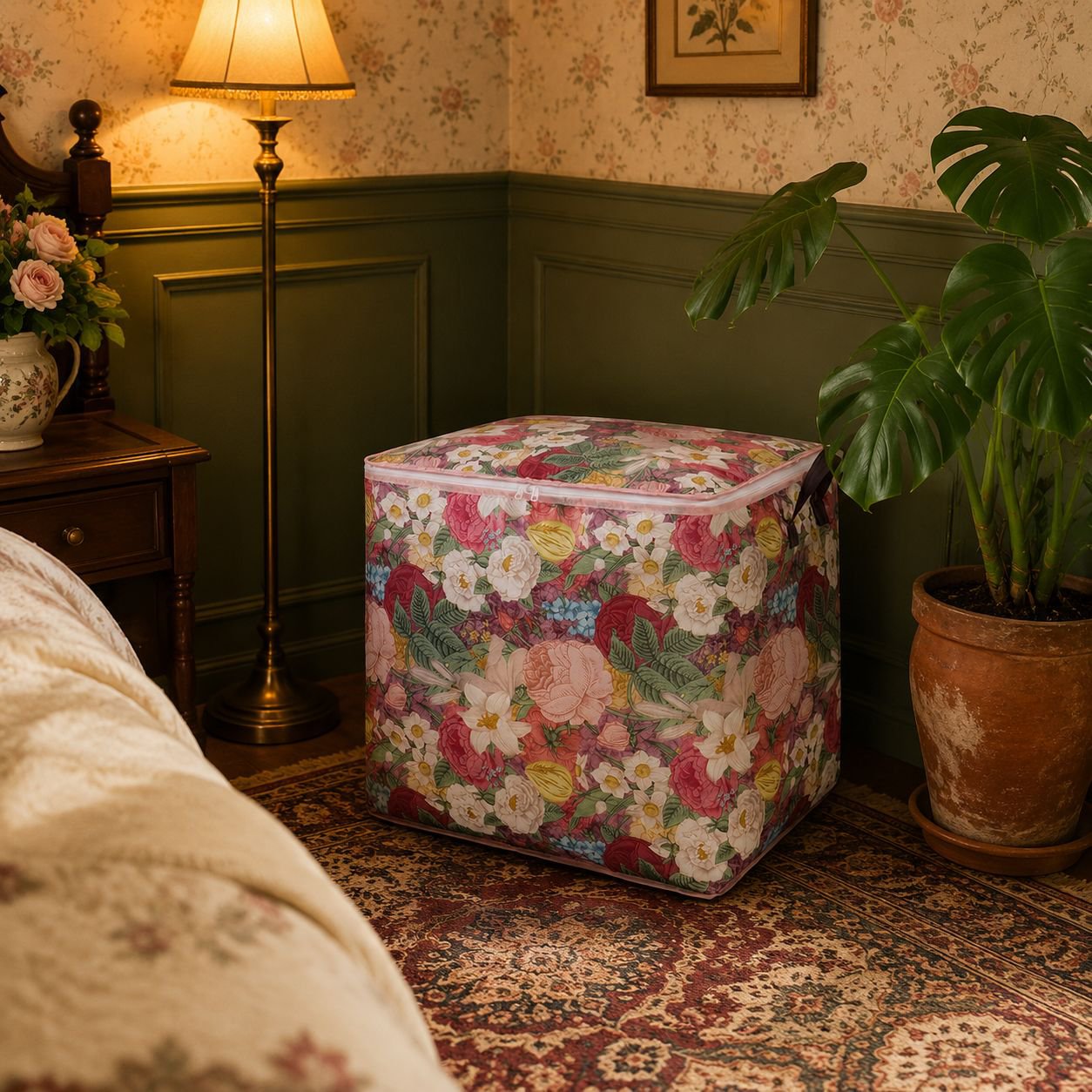 Heavy duty zipper closure on the dustproof flower storage bag