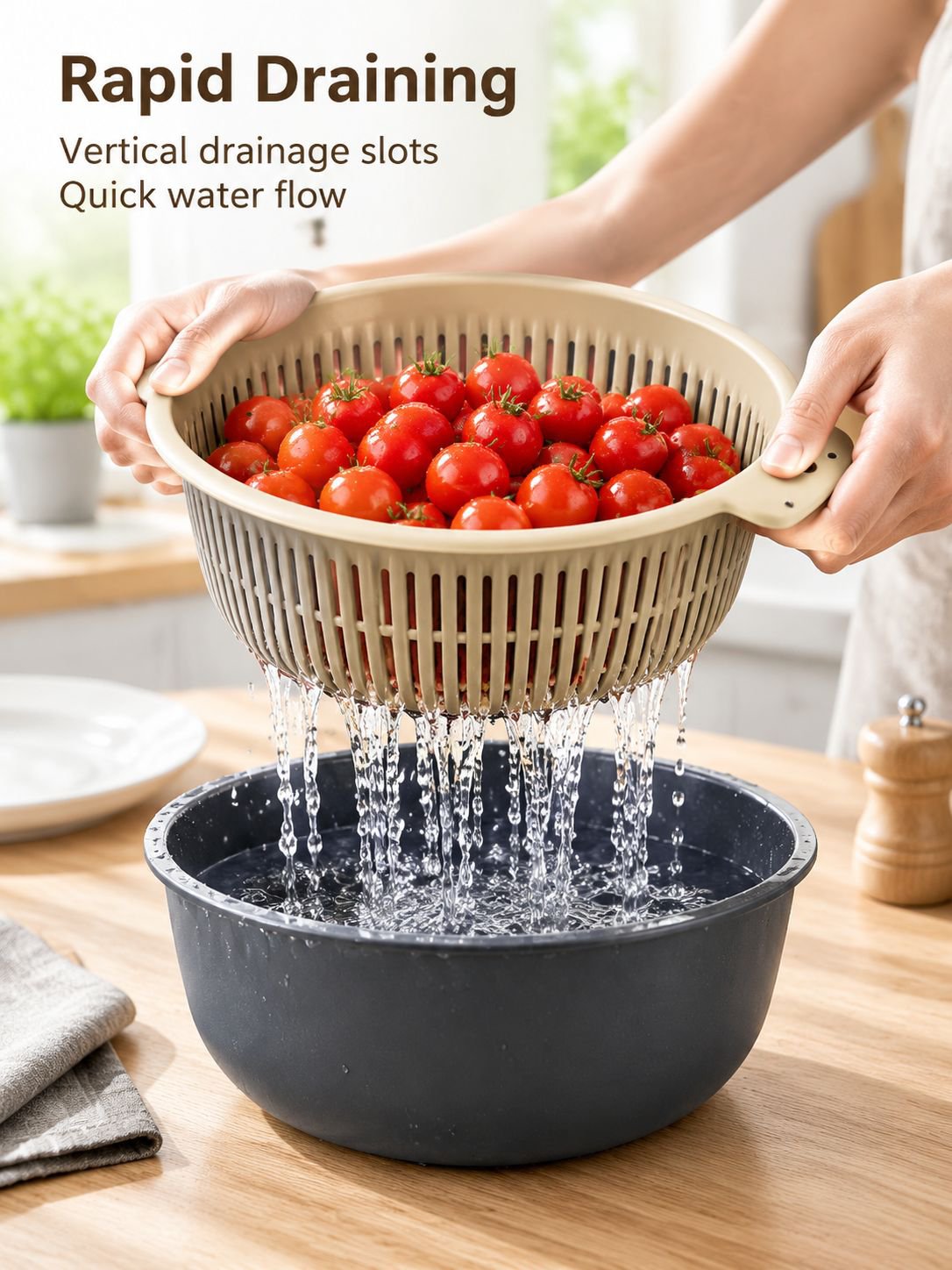 Kitchen drain basket with space for everyday produce