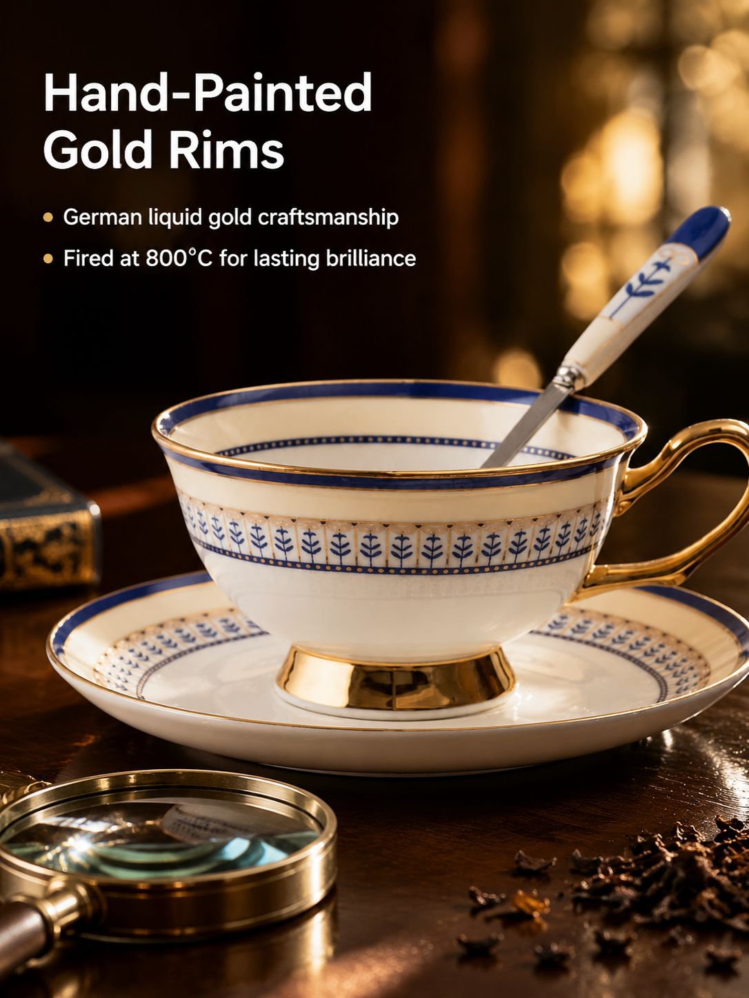 Golden edged bone china tea cup and saucer set